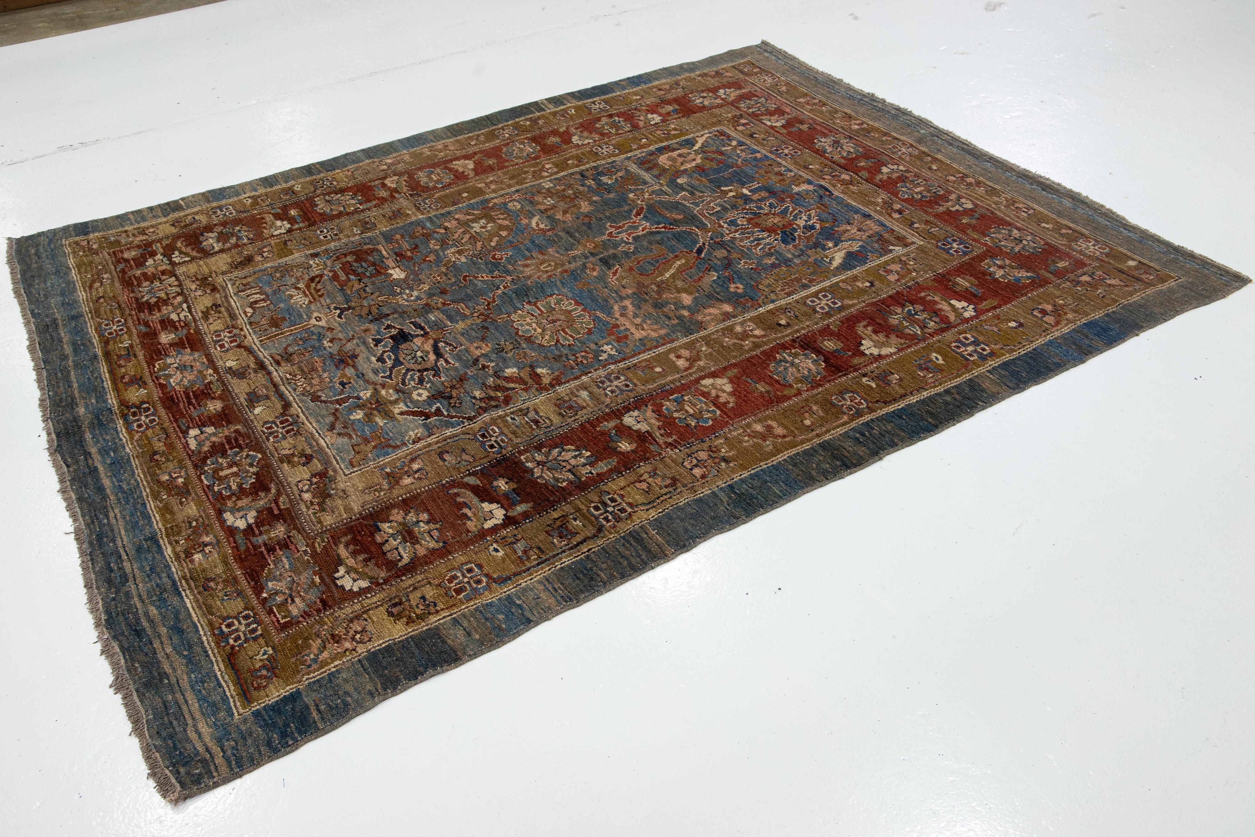 Blue Modern Bakshaish Tribal Wool Rug with Allover Motif For Sale 2