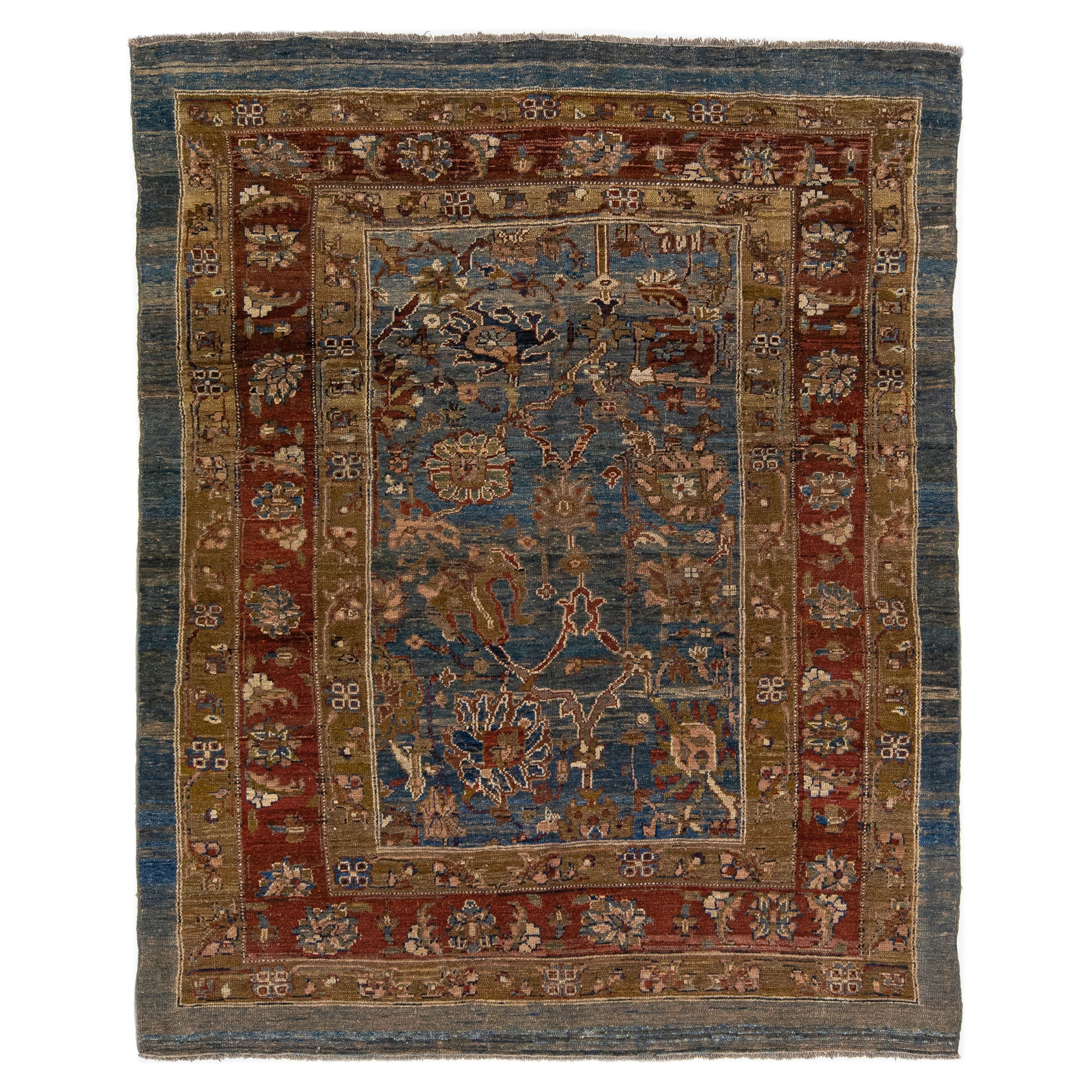 Blauer moderner Bakshaish Stammes-Wollteppich mit Allover-Motiv im Angebot
