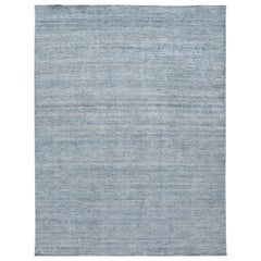Apadana Blauer moderner Boho-Teppich aus Bambus/Seide, handgefertigt