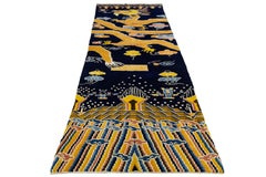 Blue Modern Chinese Tibetan-Style Dragon Runner  5 x 17 Hand-Knotted Wool