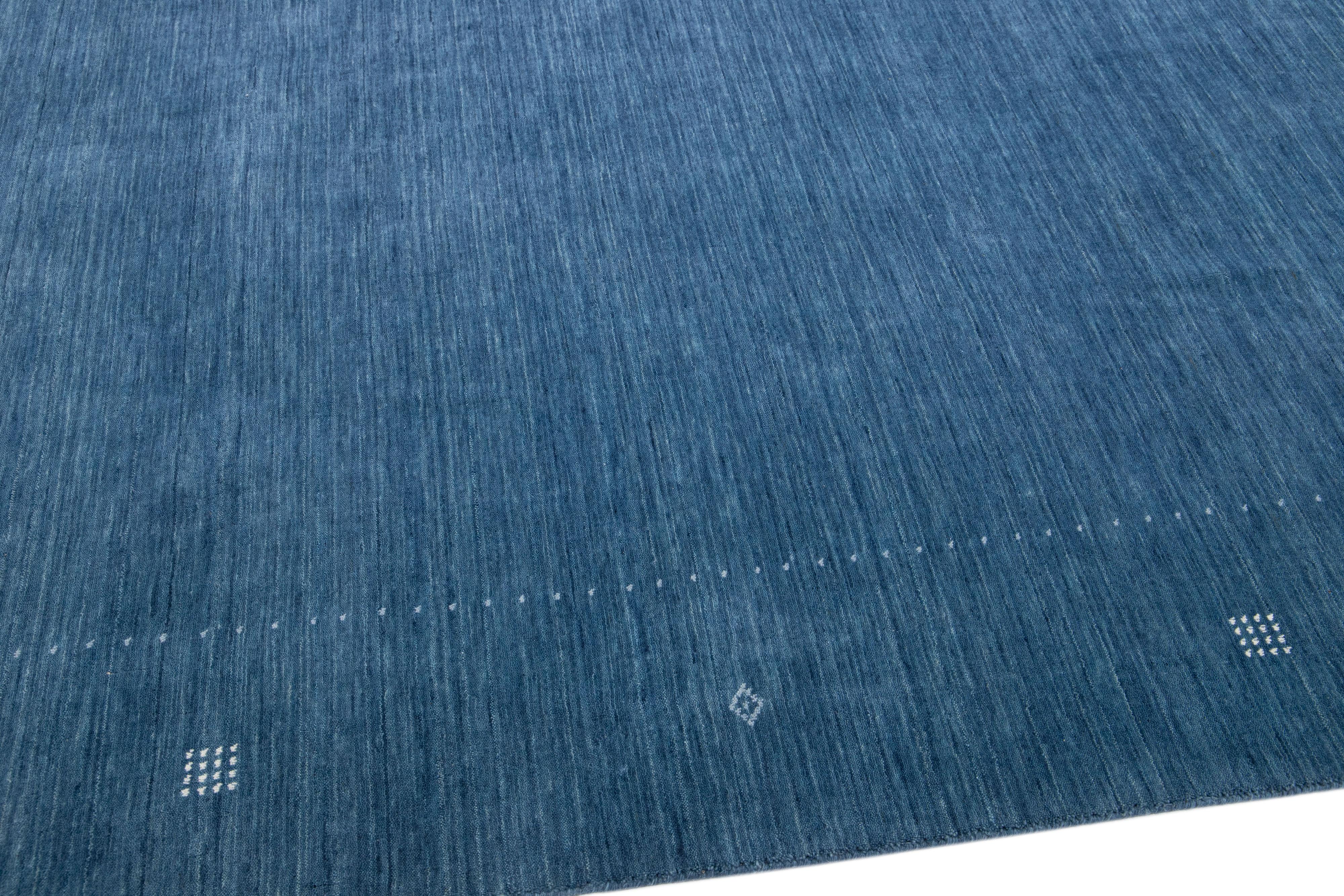 Contemporary Blue Modern Gabbeh Handmade Minimalist Wool Rug  For Sale