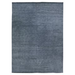 Tappeto di lana blu moderno in stile Gabbeh, fatto a mano e con un motivo minimalista