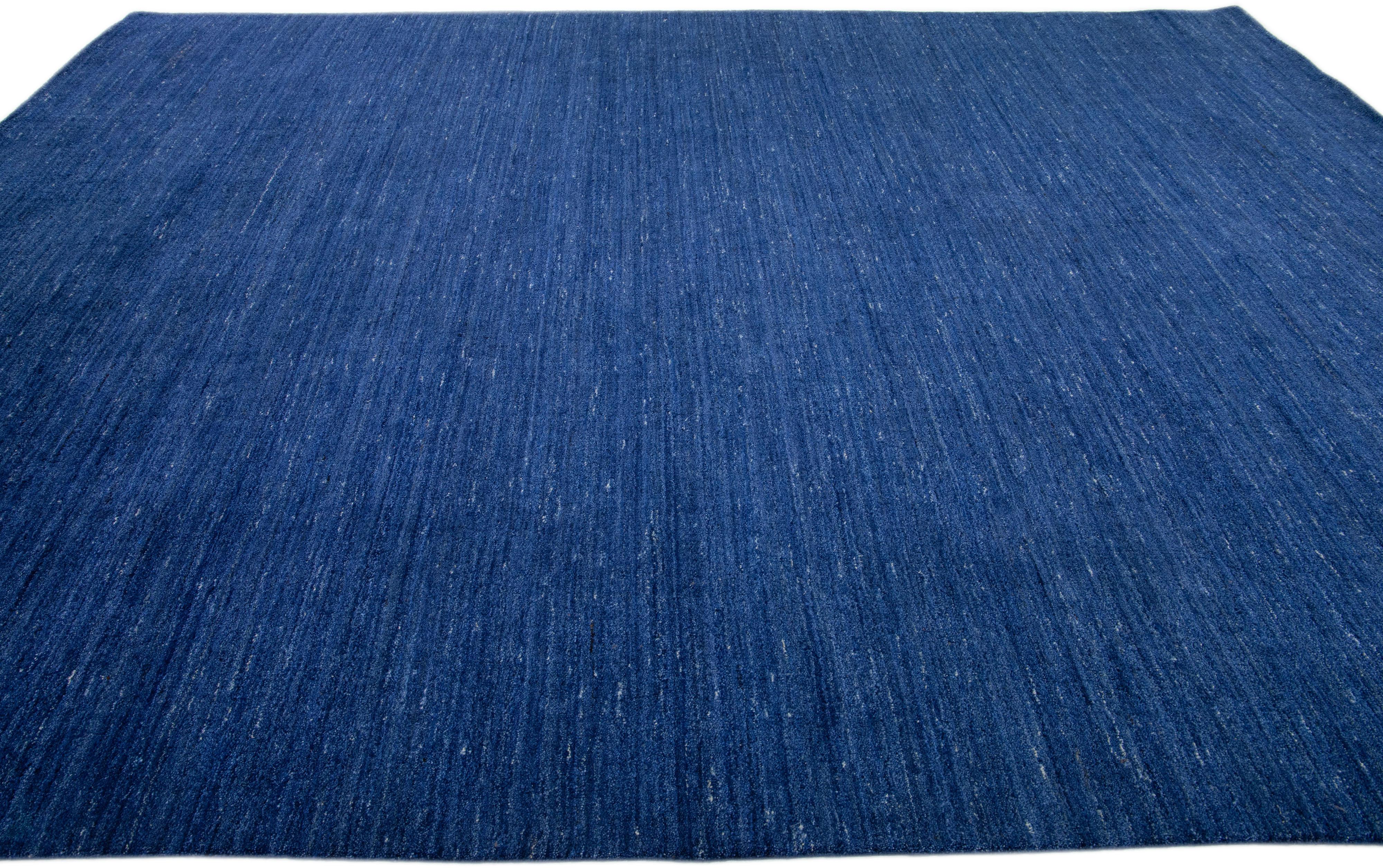 Blue Modern Gabbeh Style Handmade Solid Motif Wool Rug In New Condition For Sale In Norwalk, CT