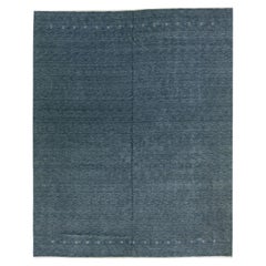 Blue Modern Gabbeh Style Wool Rug with Minimalist Design