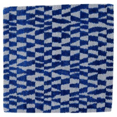 Alfombra de lana azul, moderna, hecha a mano y personalizada