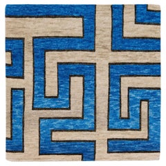 Blue Modern Handmade Geometric Custom Wool Rug