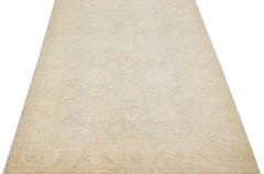 Blue Modern Indian Wool Rug Handmade with Floral Pattern