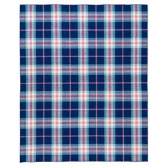 Blue Modern Kilim Flatweave Pink Check Pattern Crosby Wool Rug