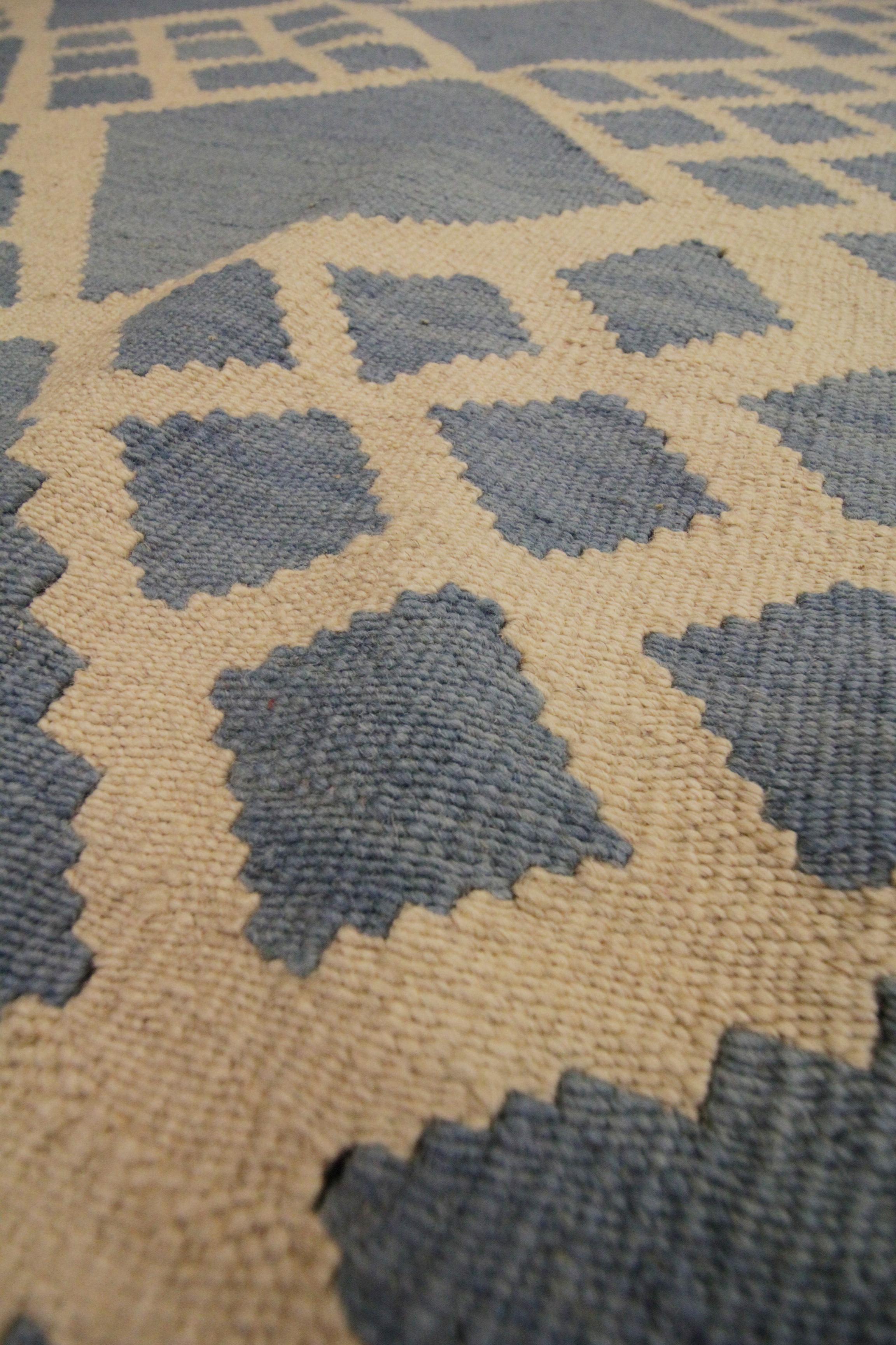 Vegetable Dyed Blue Modern Kilim Rugs Geometric Carpet Wool Scandinavian Rug