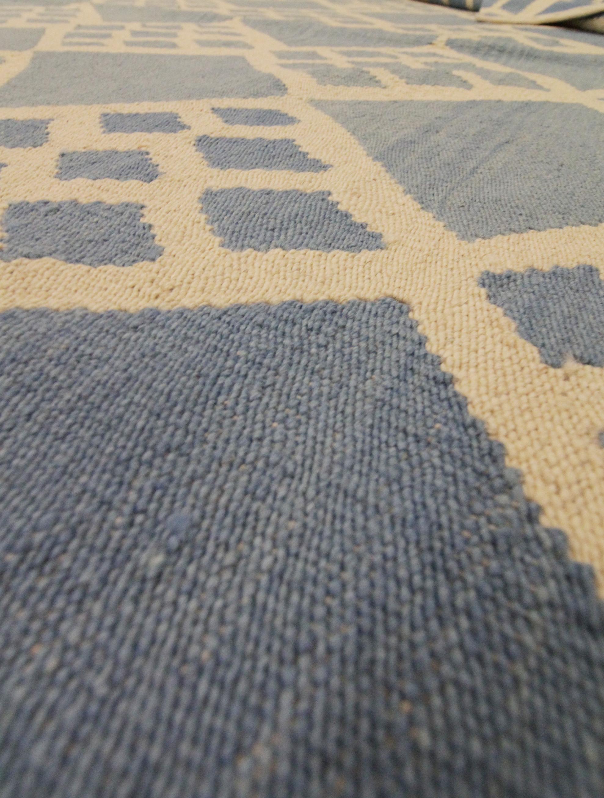 Blue Modern Kilim Rugs Geometric Carpet Wool Scandinavian Rug 3