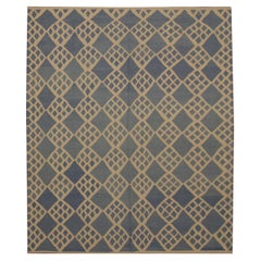Blue Modern Kilim Rugs Geometric Carpet Wool Scandinavian Rug