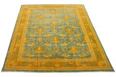 Blue Modern Mahal Style Handmade Oversized Wool Rug With Floral Design
