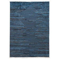 Blue Modern Moroccan-Style Berber Wool Rug