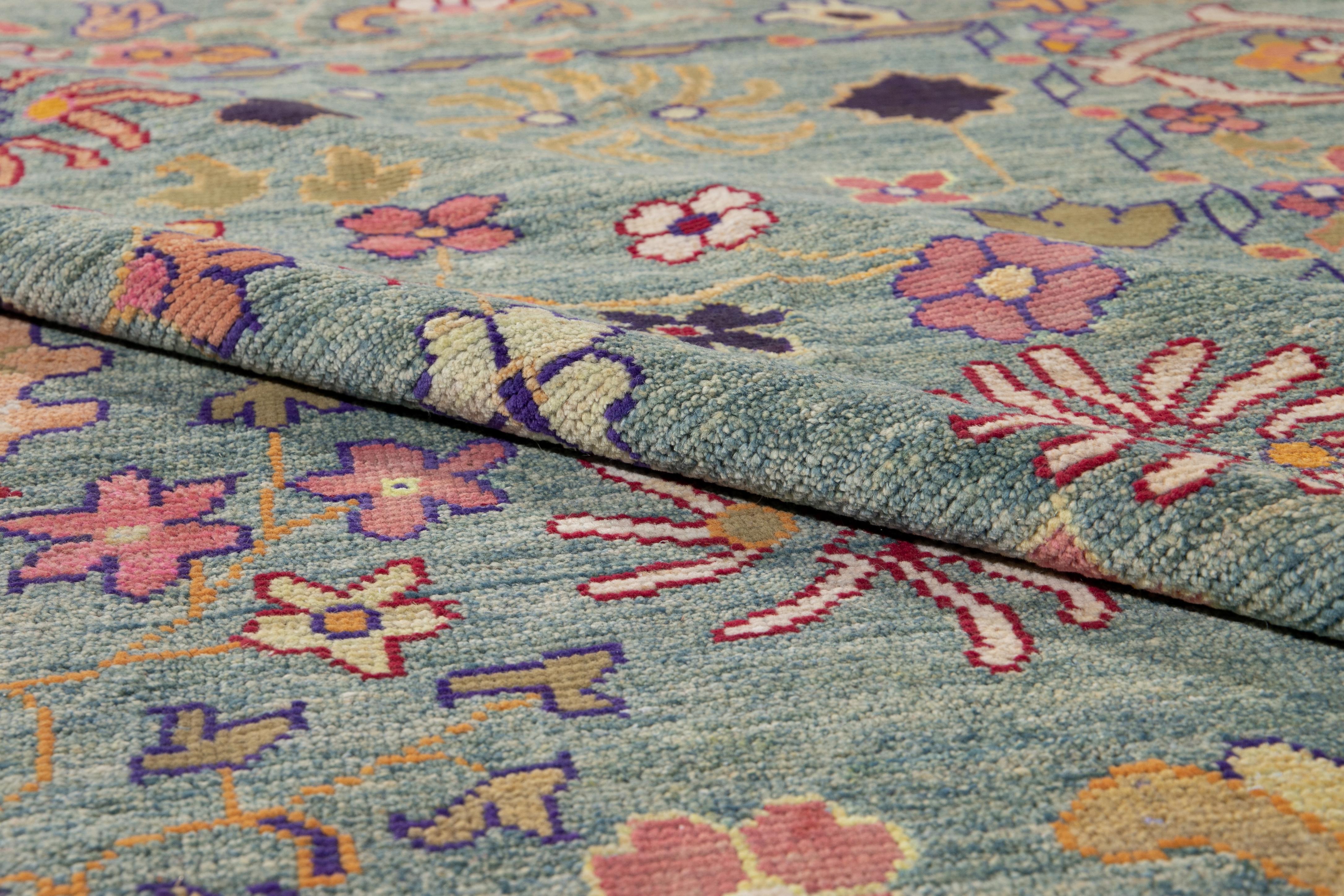 Apadana's Blauer moderner Oushak Handgefertigter Oversize-Wollteppich im Zustand „Neu“ im Angebot in Norwalk, CT