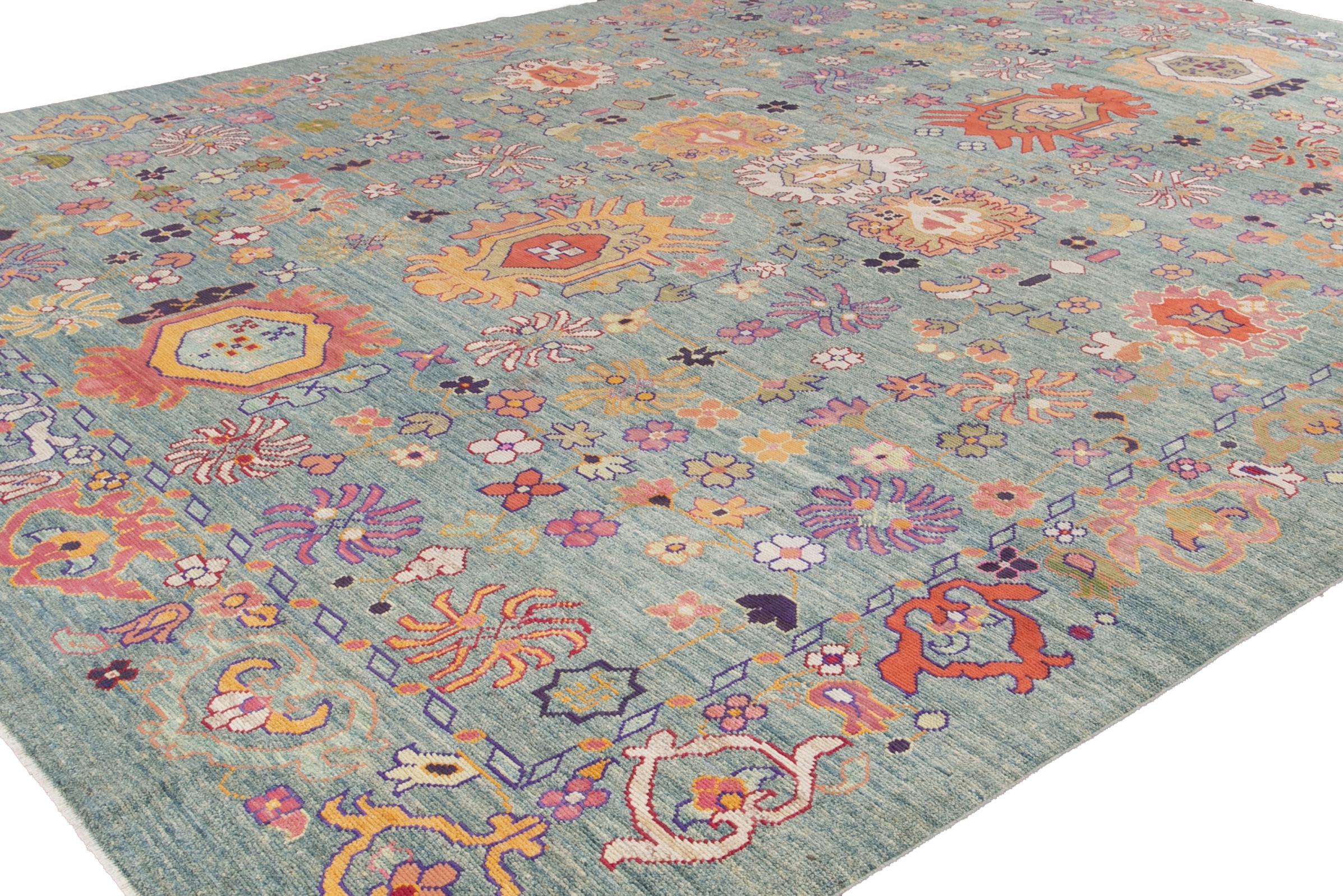 Apadana's Blauer moderner Oushak Handgefertigter Oversize-Wollteppich (21. Jahrhundert und zeitgenössisch) im Angebot