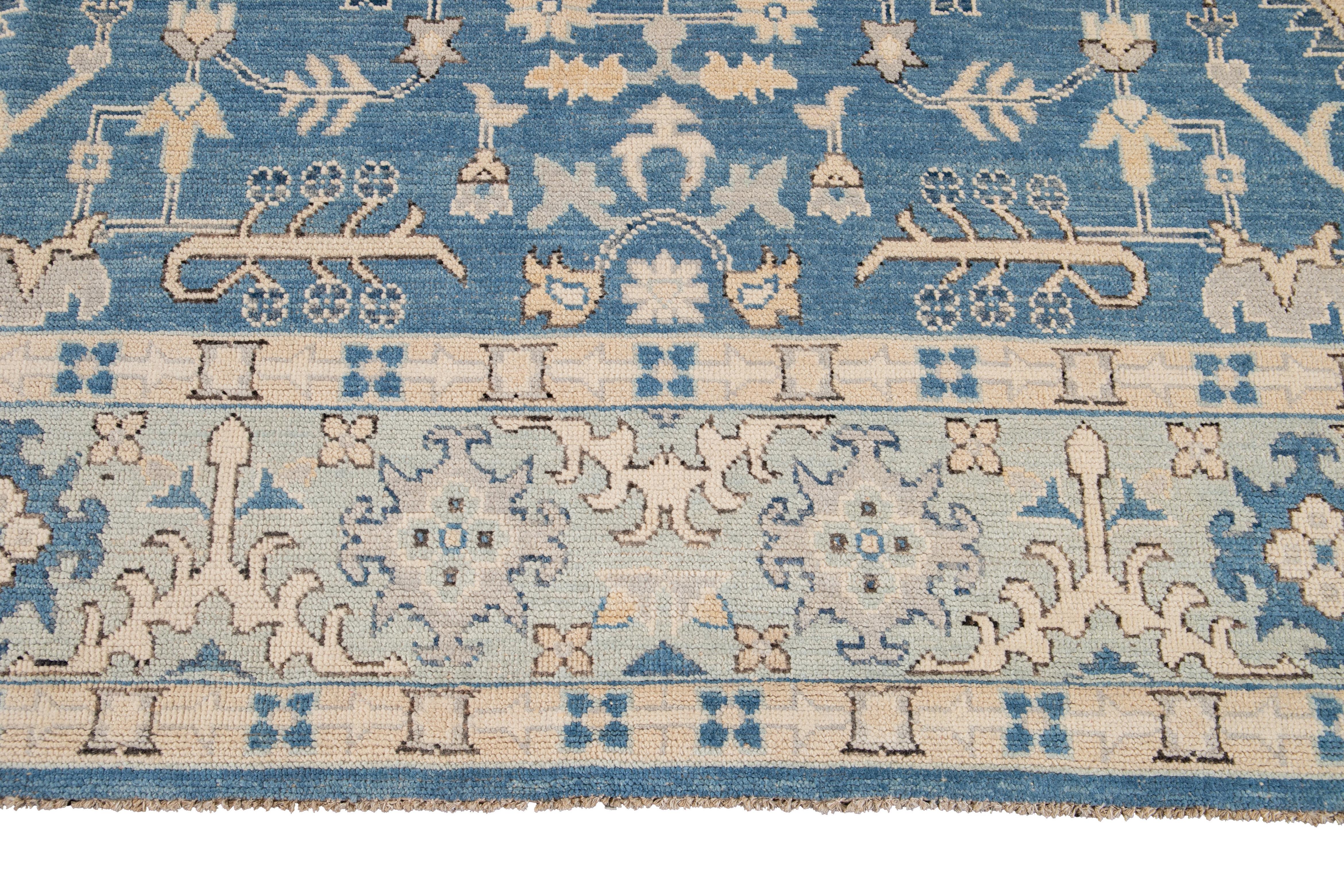 Blue Modern Oushak Style Handmade Wool Rug 6