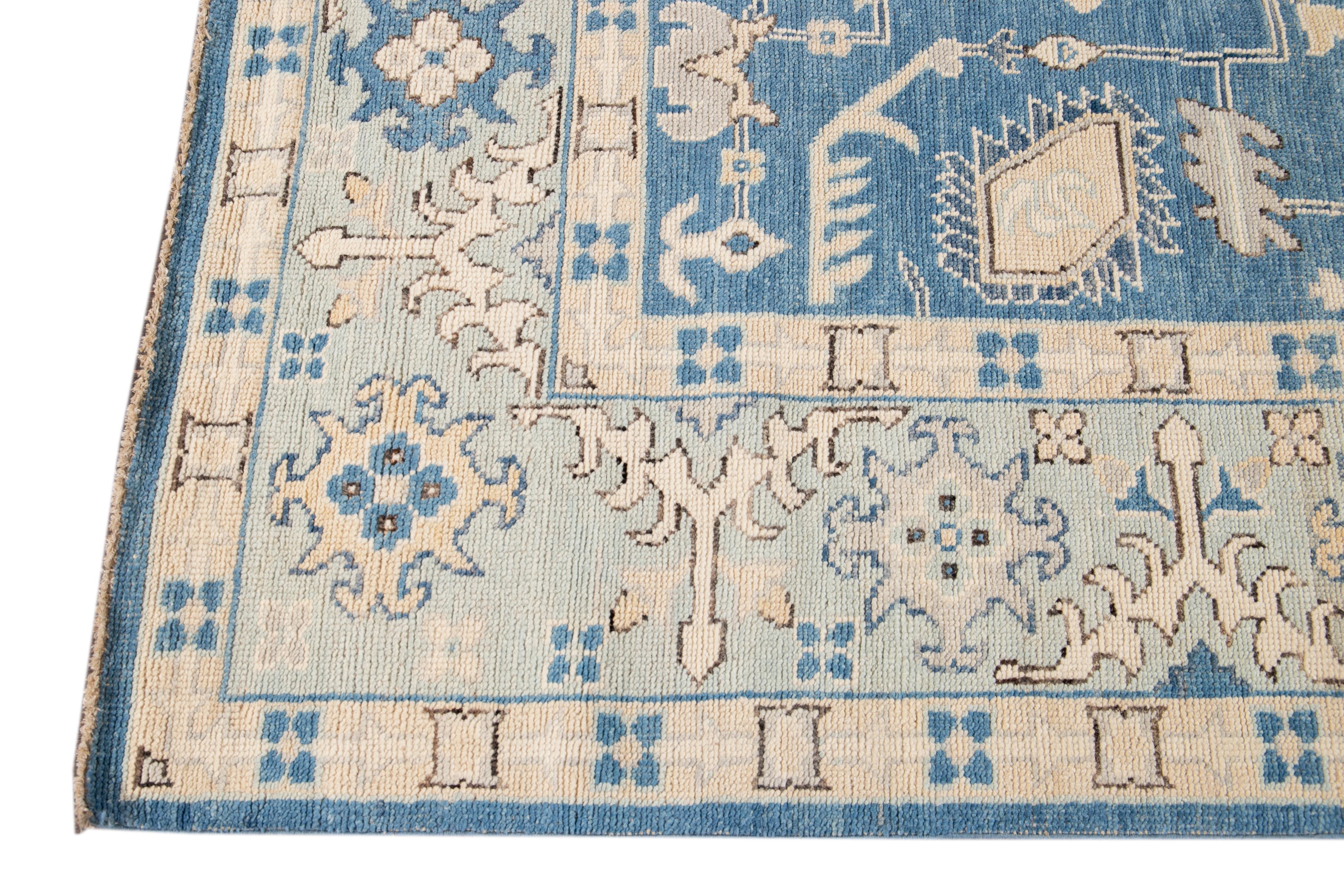 Blue Modern Oushak Style Handmade Wool Rug In New Condition In Norwalk, CT