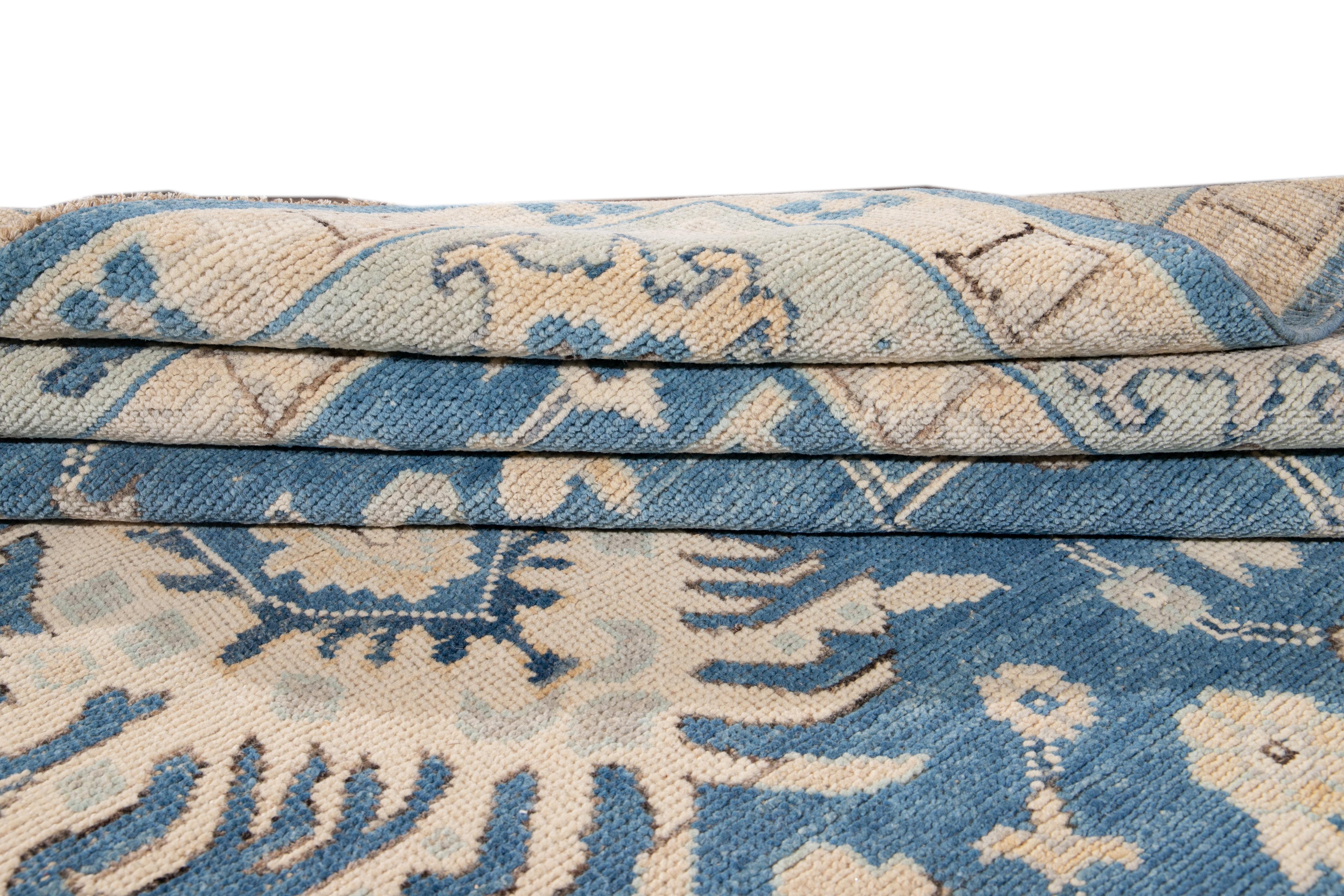 Contemporary Blue Modern Oushak Style Handmade Wool Rug
