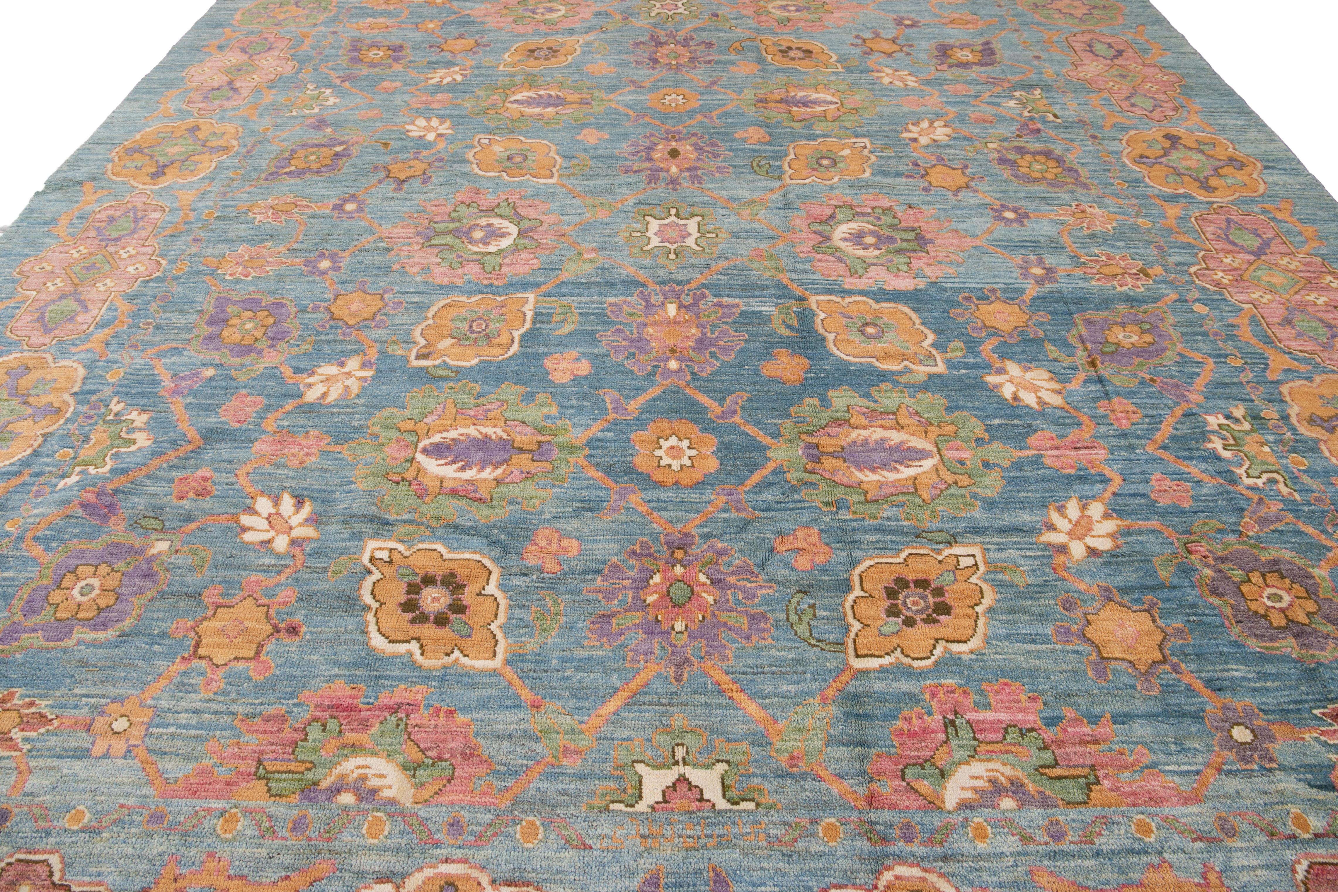 Apadana's Blauer moderner Oushak Oversize-Wollteppich in Übergröße im Angebot 4