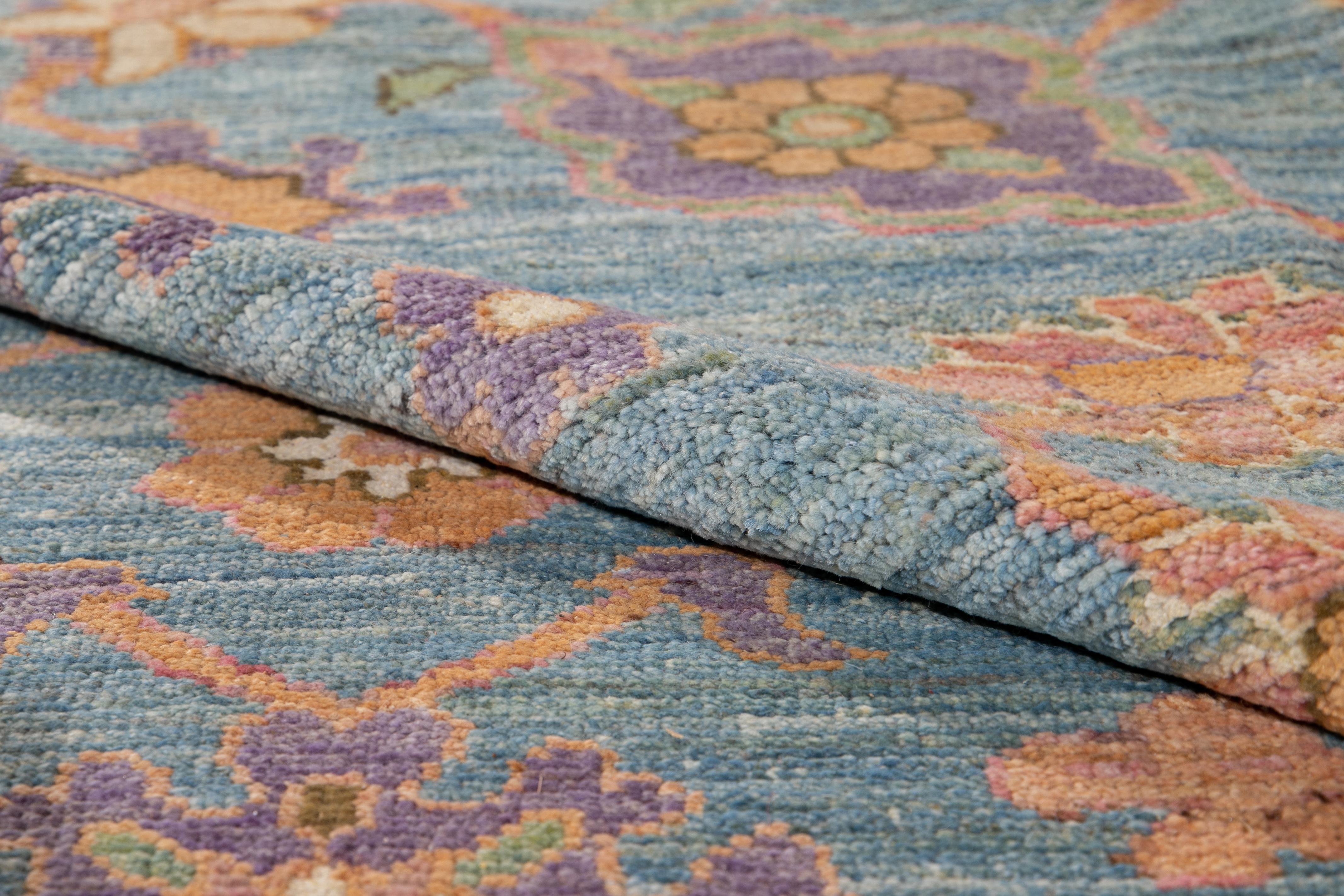 Apadana's Blauer moderner Oushak Oversize-Wollteppich in Übergröße im Zustand „Neu“ im Angebot in Norwalk, CT