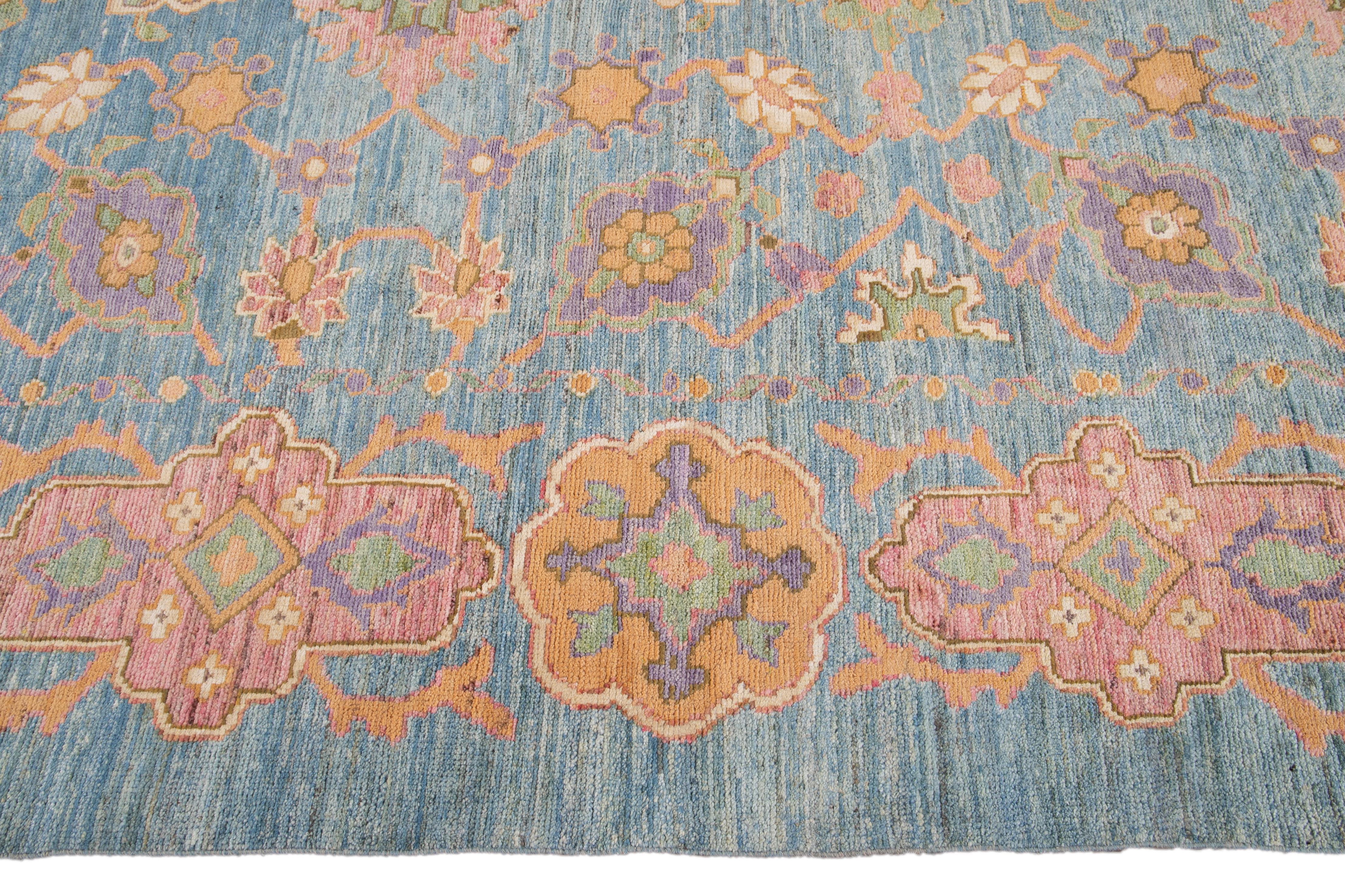 Apadana's Blue Modern Oushak Oversize Handmade Wool Rug For Sale 3