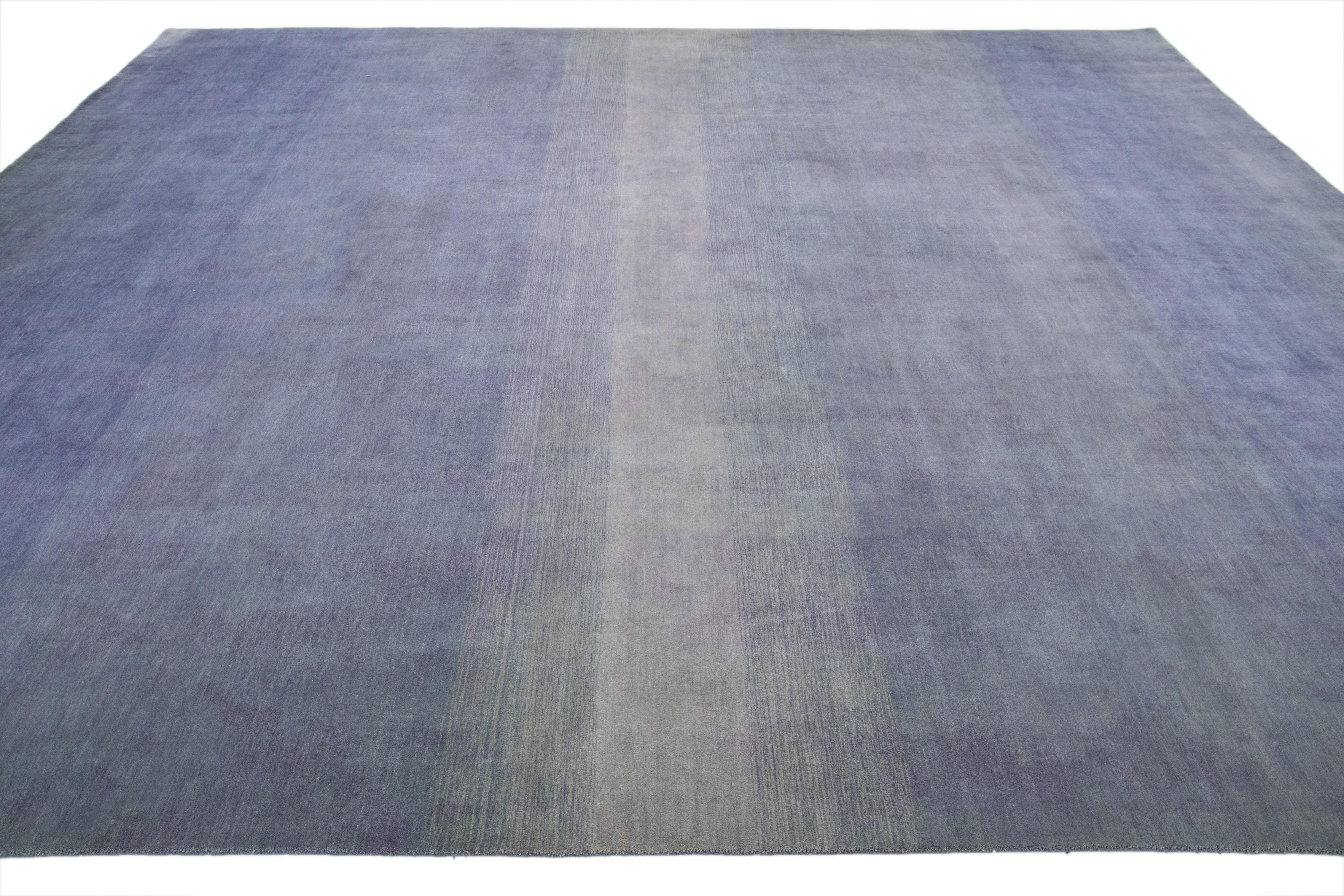 Hand-Woven Blue Modern Oversize Gabbeh Hand-Loomed Wool Rug For Sale