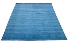 Blue Modern Persian Gabbeh Handmade Wool Rug With Minimalist Motif