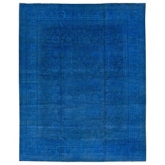 Tappeto blu moderno Peshawar sovratinto fatto a mano in lana indiana