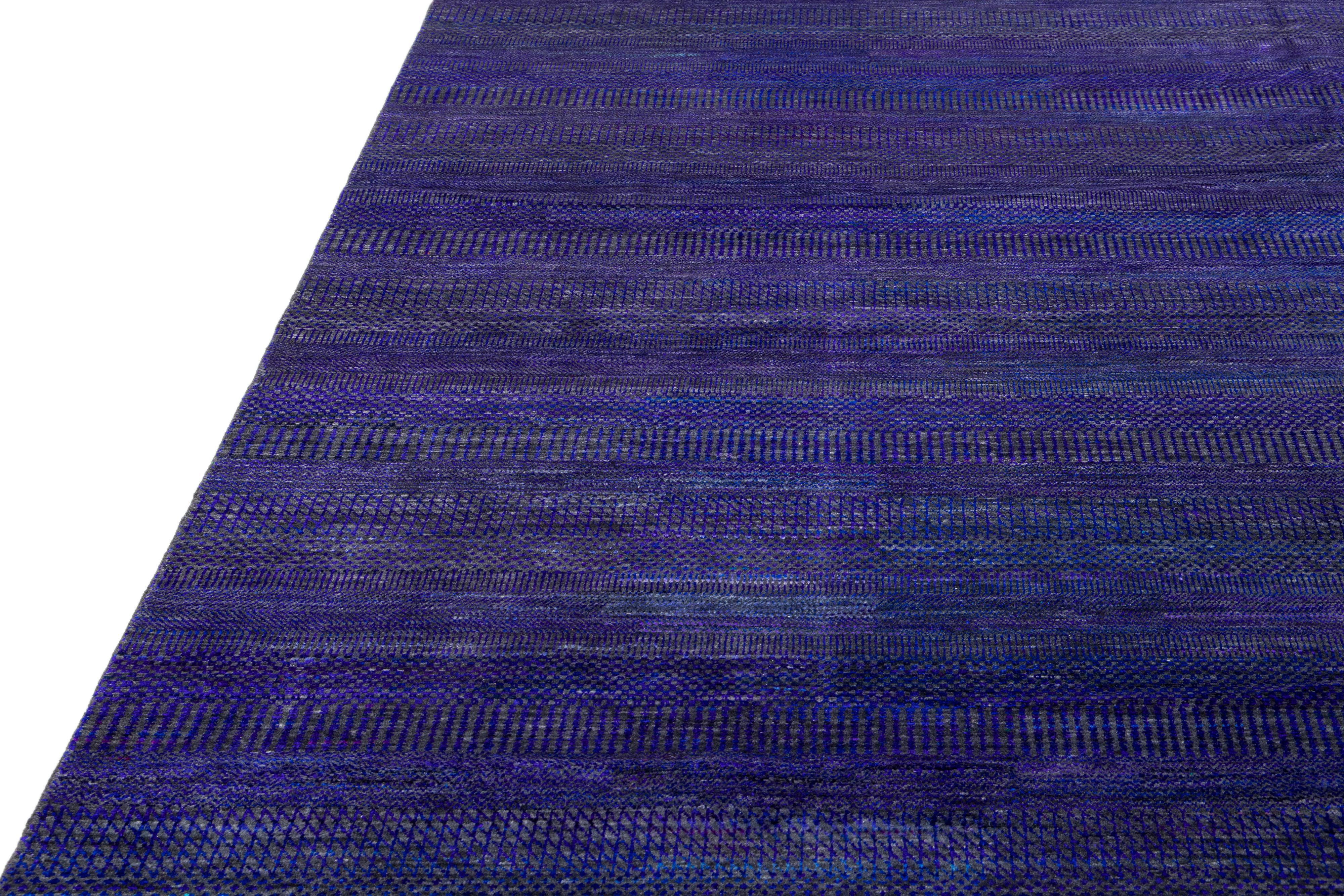 Blue Modern Savannah Handmade Oversize Wool Rug with Geometric Design For Sale 5