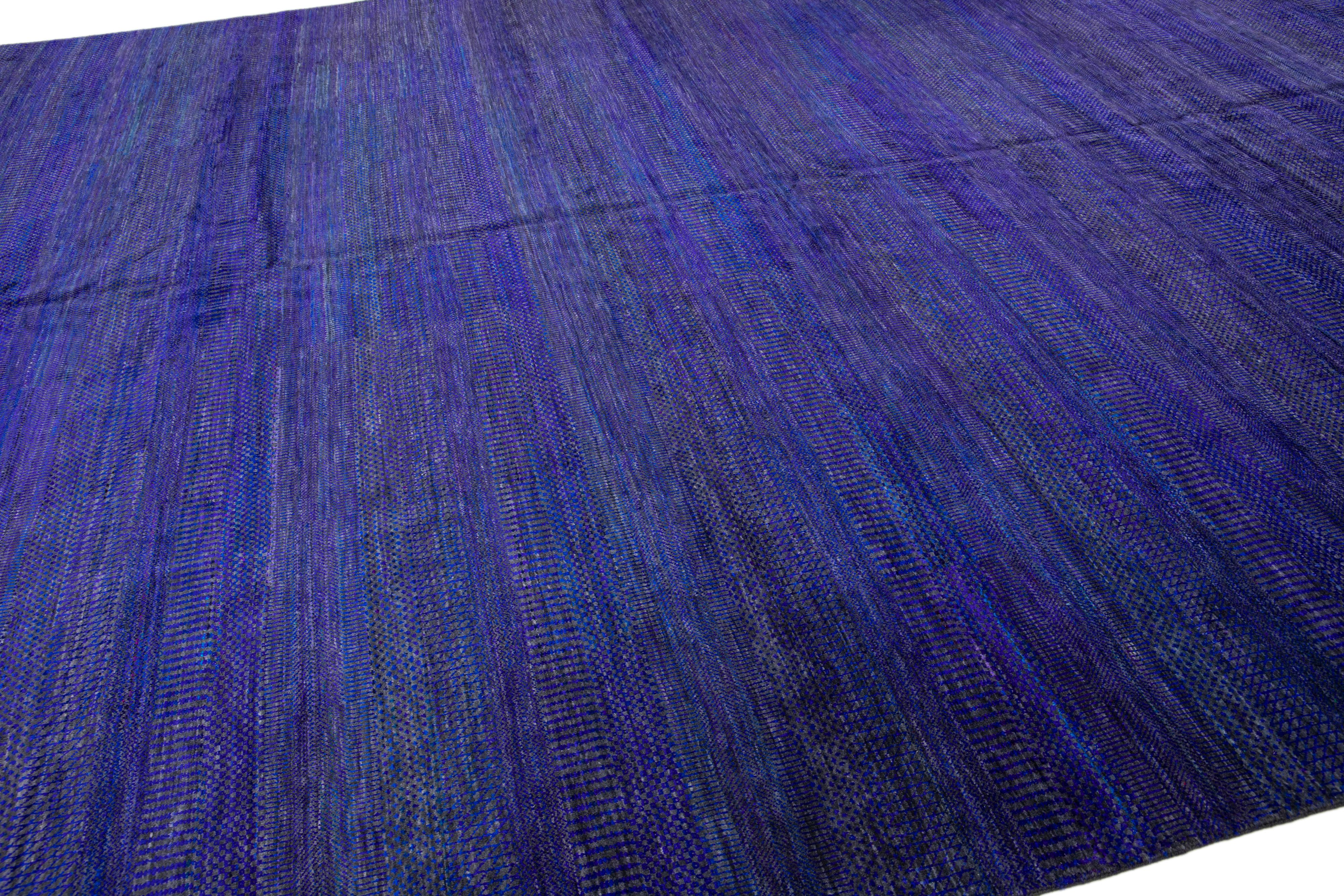 Blue Modern Savannah Handmade Oversize Wool Rug with Geometric Design For Sale 2