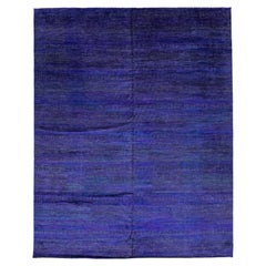Tappeto blu moderno Savannah in lana oversize fatto a mano con disegno geometrico