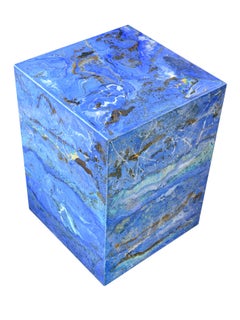 Tavolino Lato Divano Marmorizzato Blu  Fatto a Mano in Italia da Cupioli