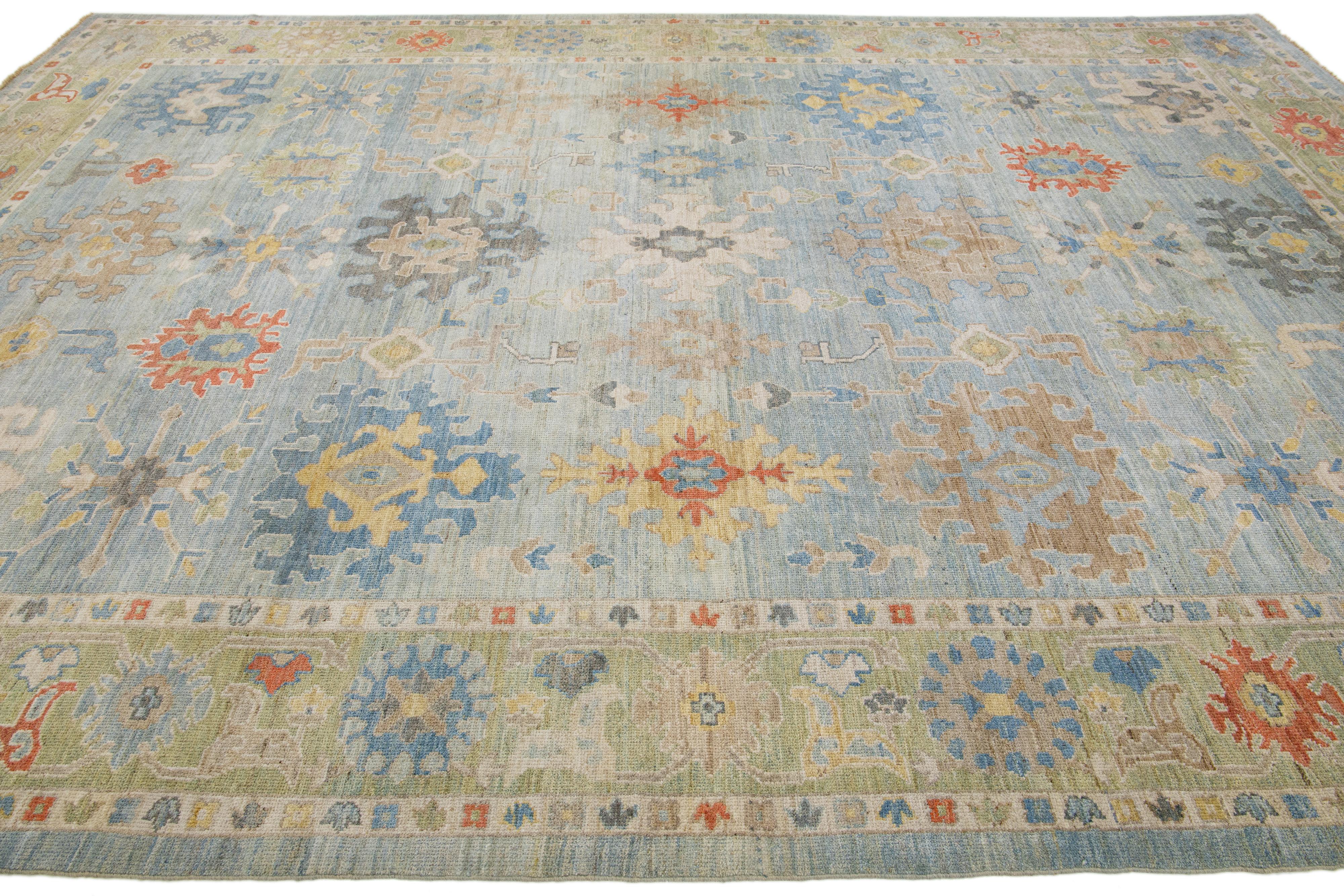 Hand-Knotted Blue Modern Sultanabad Floral Wool Rug For Sale