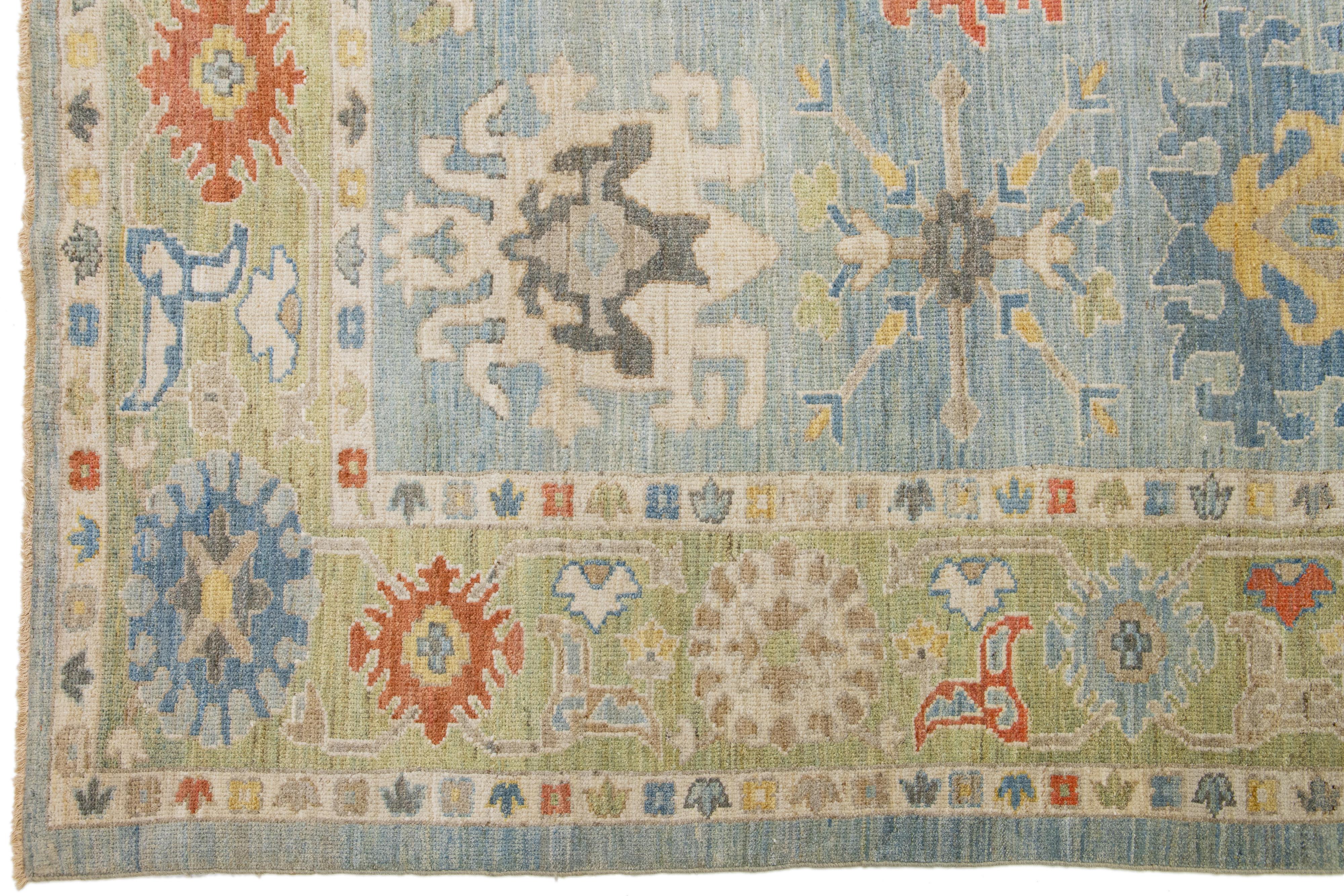 Blue Modern Sultanabad Floral Wool Rug In New Condition For Sale In Norwalk, CT