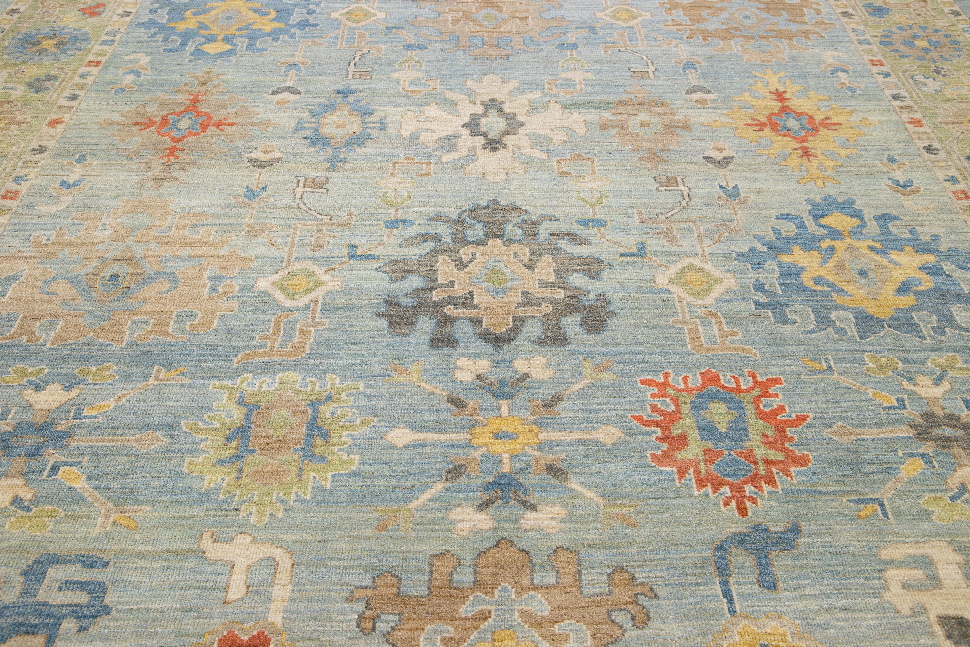 Contemporary Blue Modern Sultanabad Floral Wool Rug For Sale