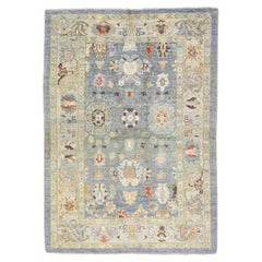 Tappeto di lana blu moderno Sultanabad Rugs con motivo floreale fatto a mano