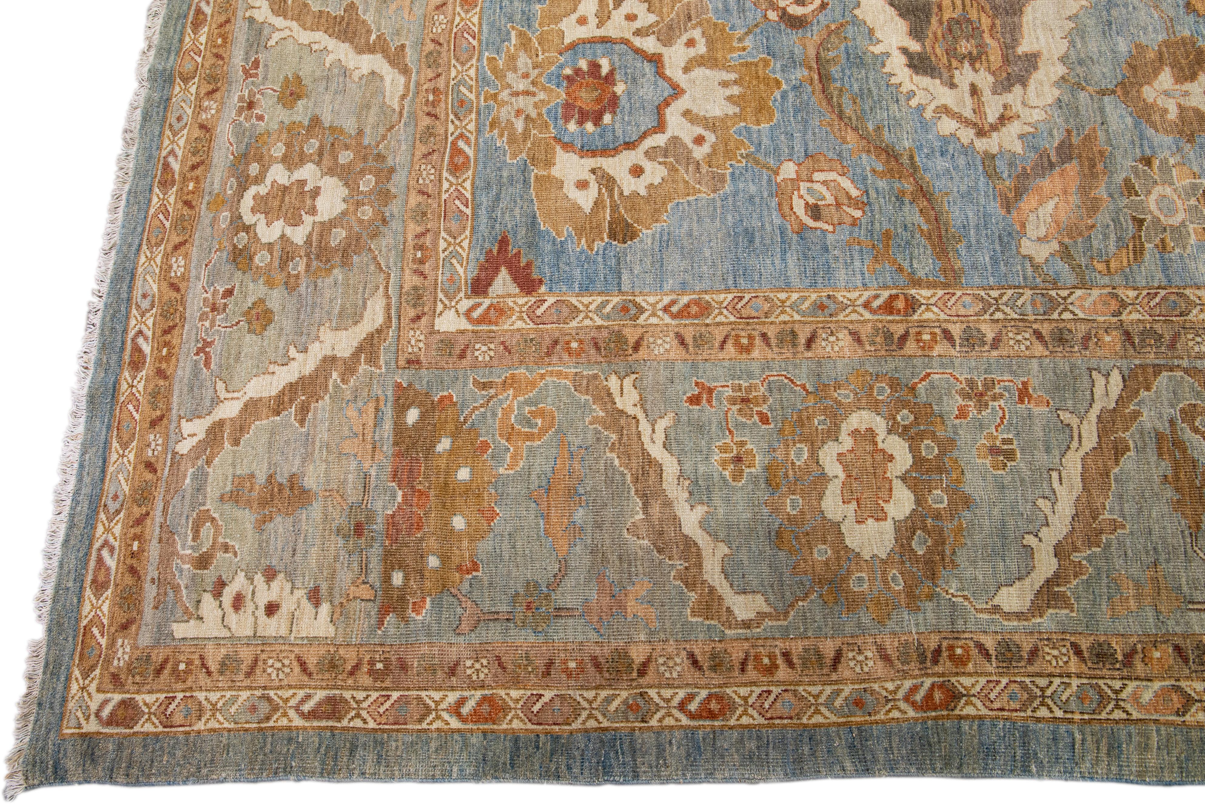 Hand-Knotted Blue Modern Sultanabad Handmade Oversize Floral Wool Rug For Sale