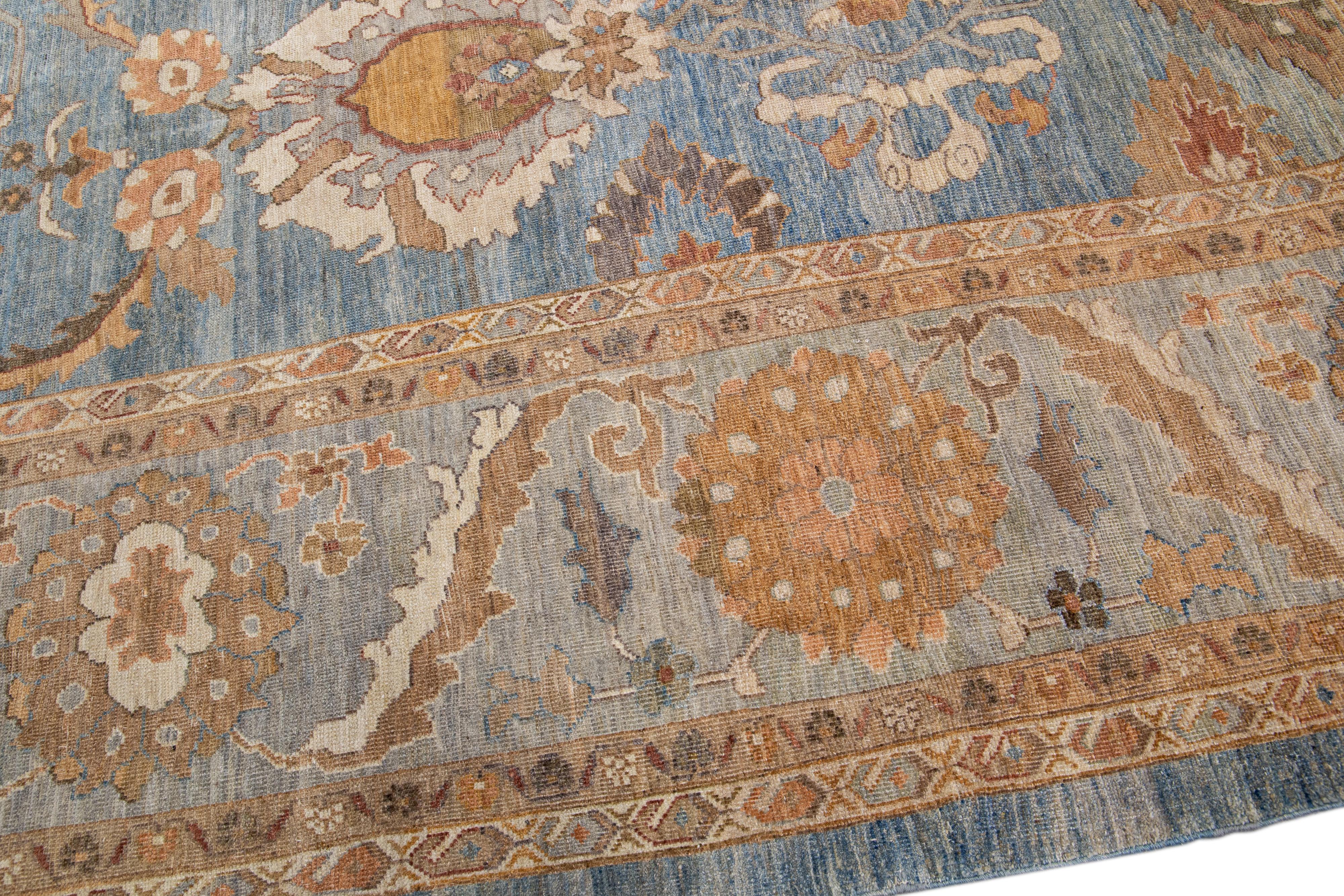 Blue Modern Sultanabad Handmade Oversize Floral Wool Rug For Sale 2