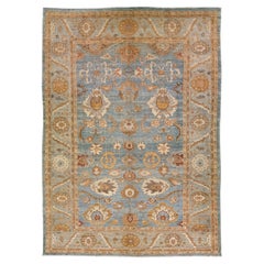 Tapis en laine bleu moderne Sultanabad fait à la main et surdimensionné à motifs floraux