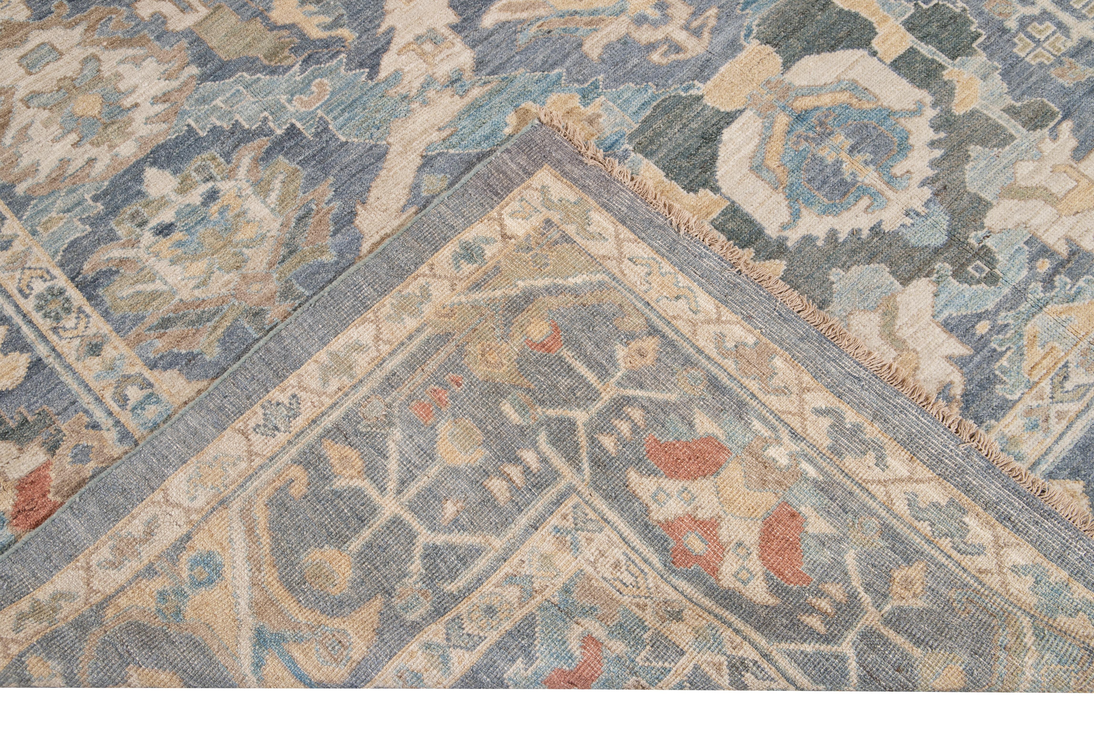 Beautiful modern Sultanabad hand knotted wool rug with a blue field. This Sultanabad rug has a multi-color accent in a gorgeous all-over Classic floral medallion design.

This rug measures: 8'7