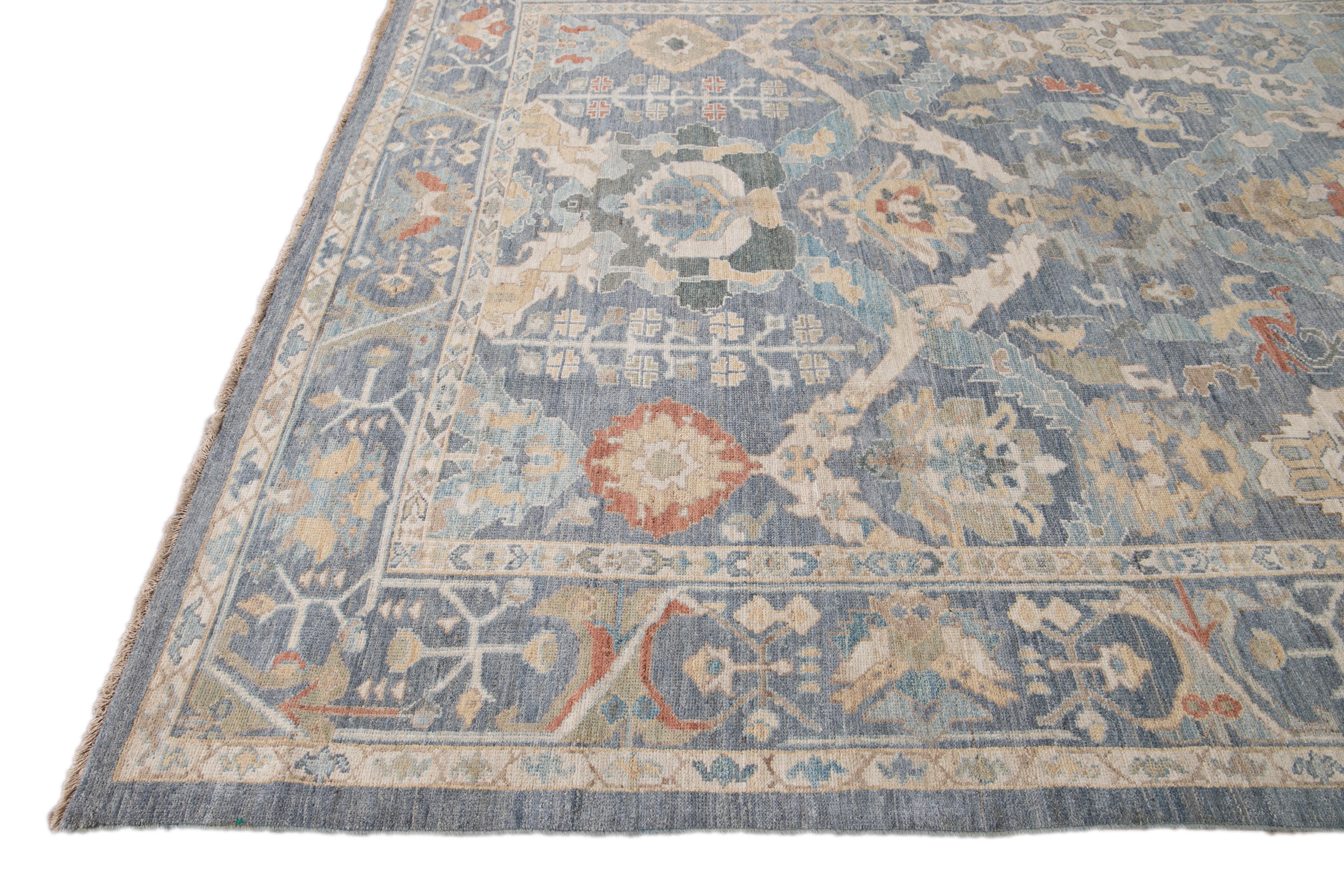 Hand-Knotted Blue Modern Sultanabad Handmade Wool Rug