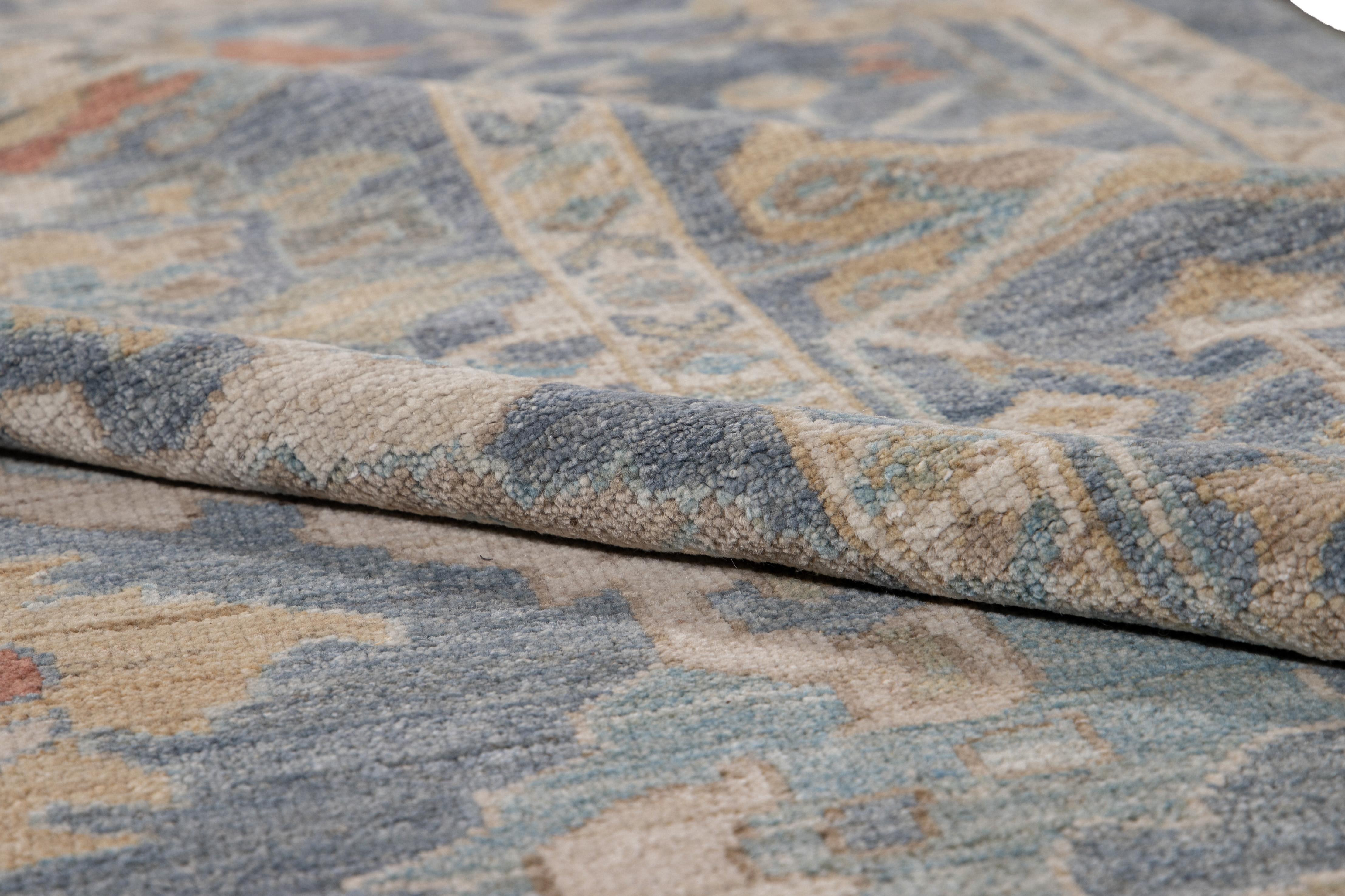 Blue Modern Sultanabad Handmade Wool Rug In New Condition In Norwalk, CT