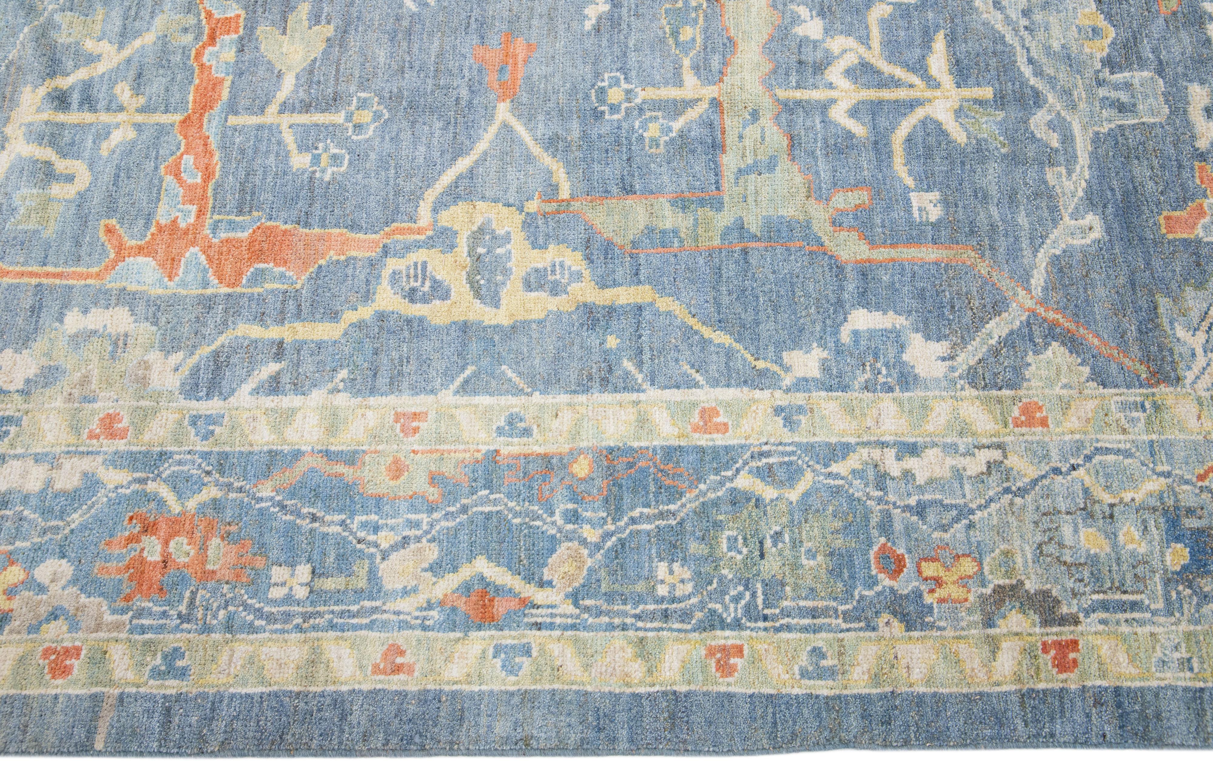 Blue Modern Sultanabad Handmade Wool Rug with Allover Motif In New Condition For Sale In Norwalk, CT