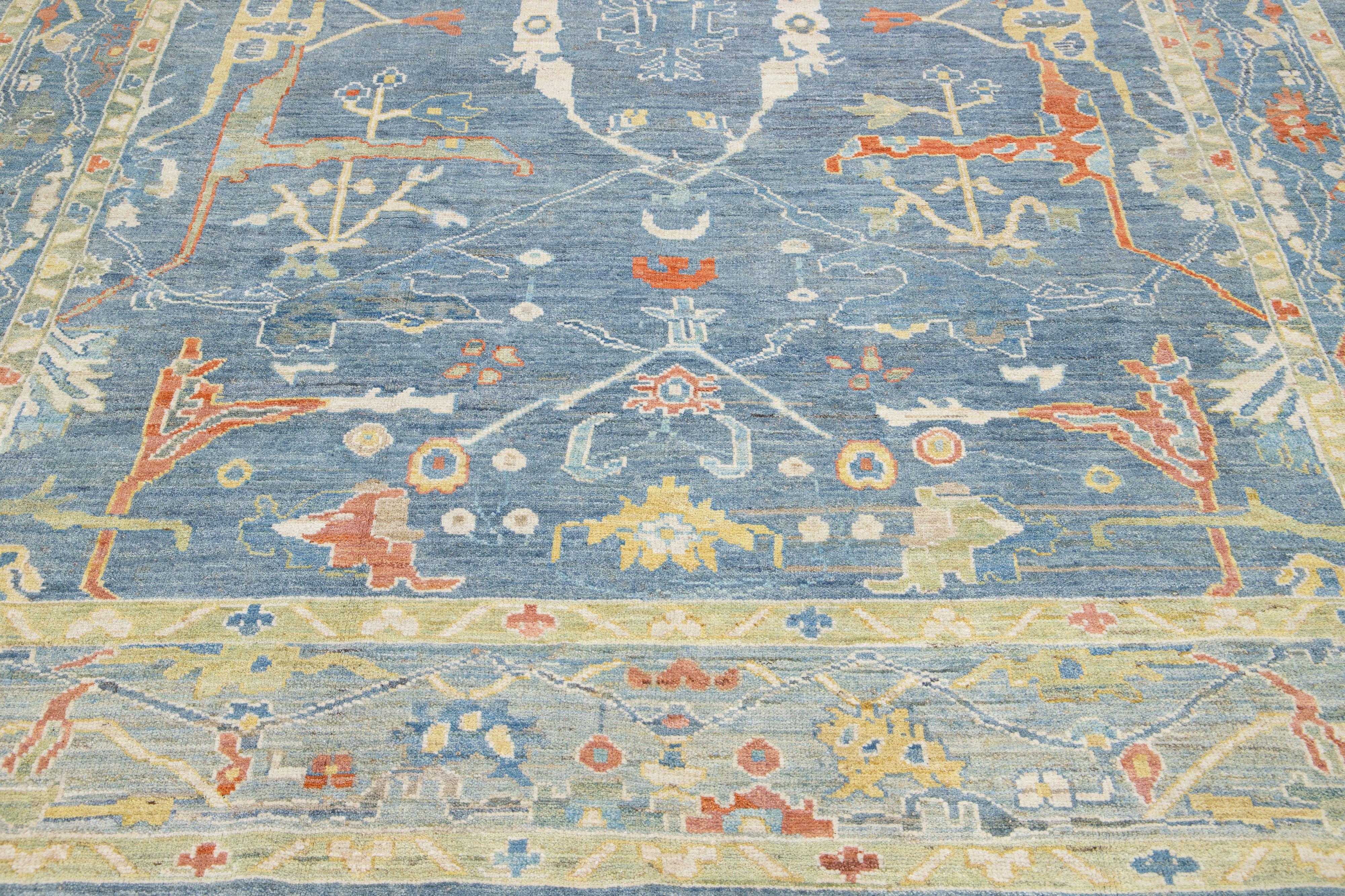 Blue Modern Sultanabad Handmade Wool Rug with Allover Motif For Sale 1