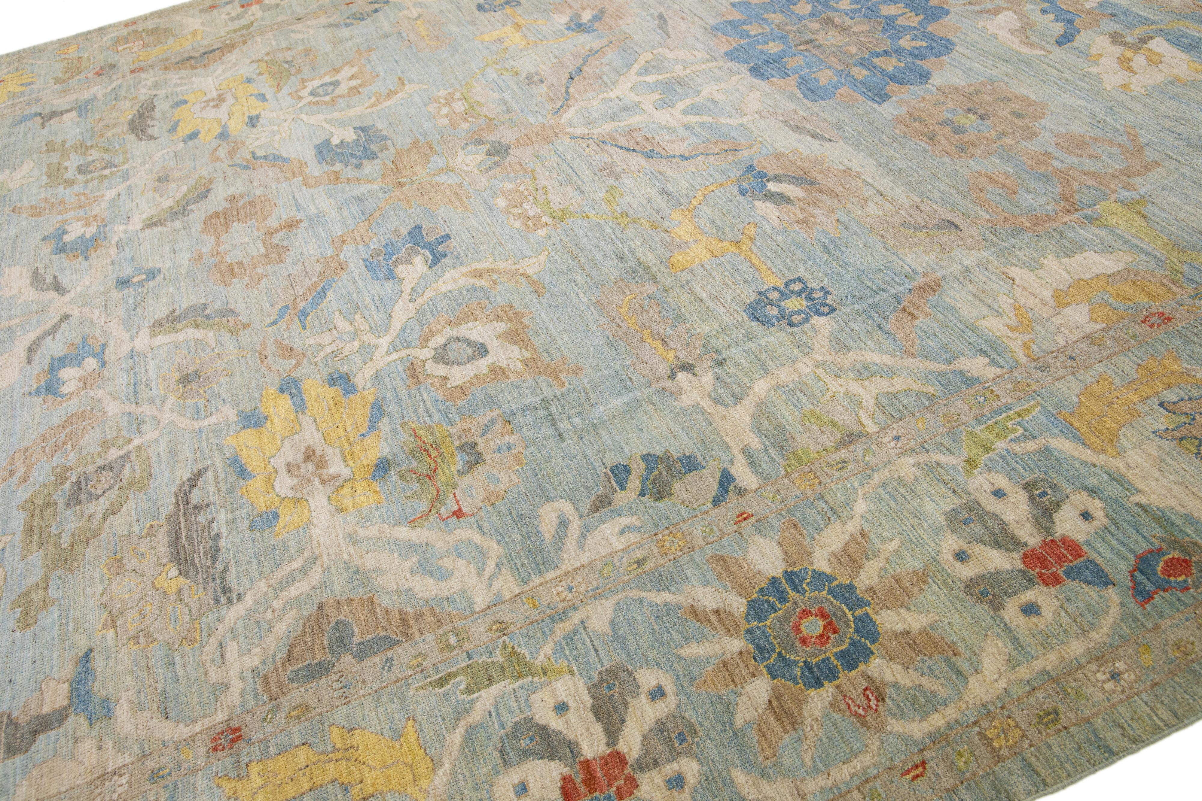 Blauer moderner Sultanabad Oversize-Wollteppich in Übergröße mit Blumenmuster (Pakistanisch) im Angebot