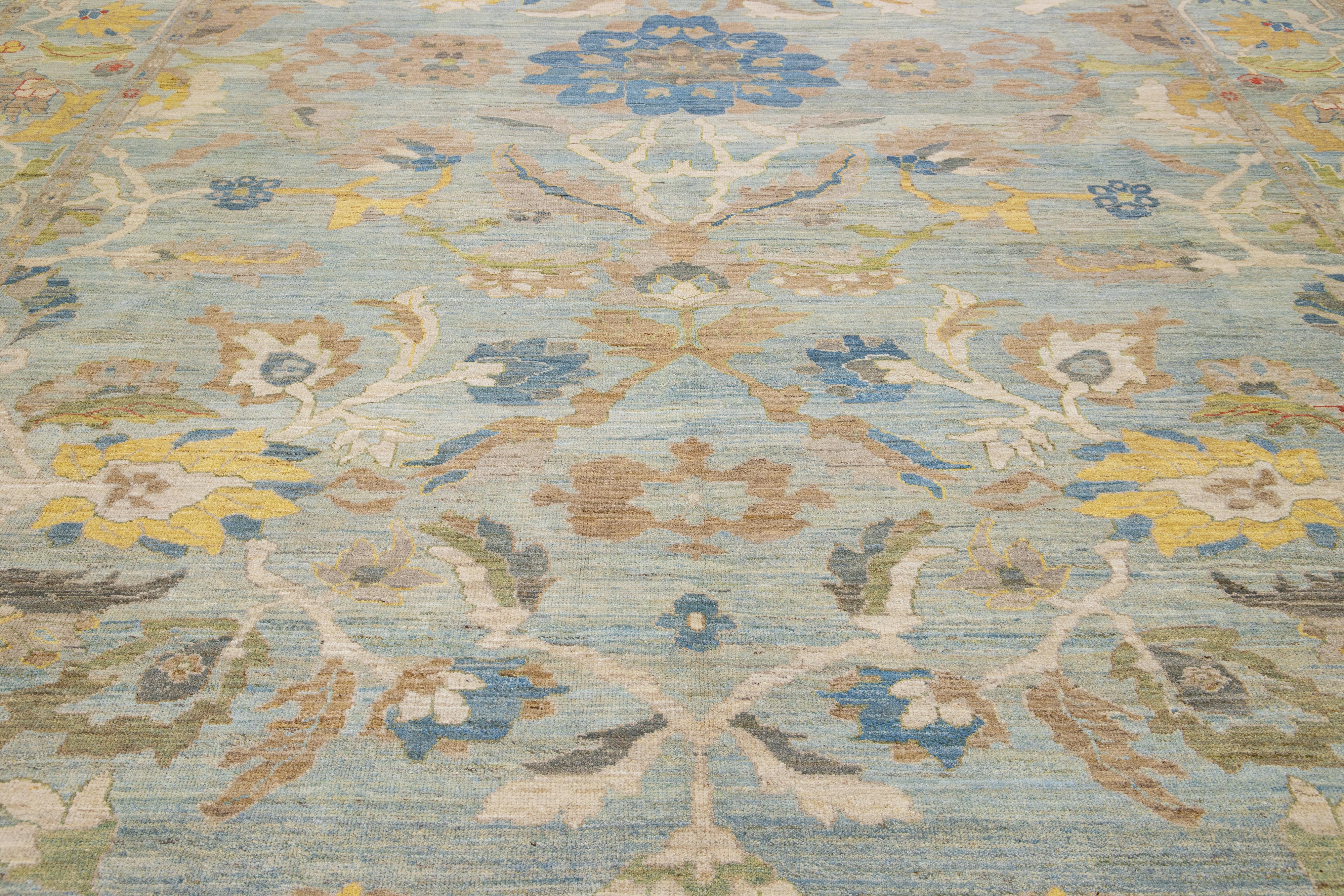 Blauer moderner Sultanabad Oversize-Wollteppich in Übergröße mit Blumenmuster (21. Jahrhundert und zeitgenössisch) im Angebot
