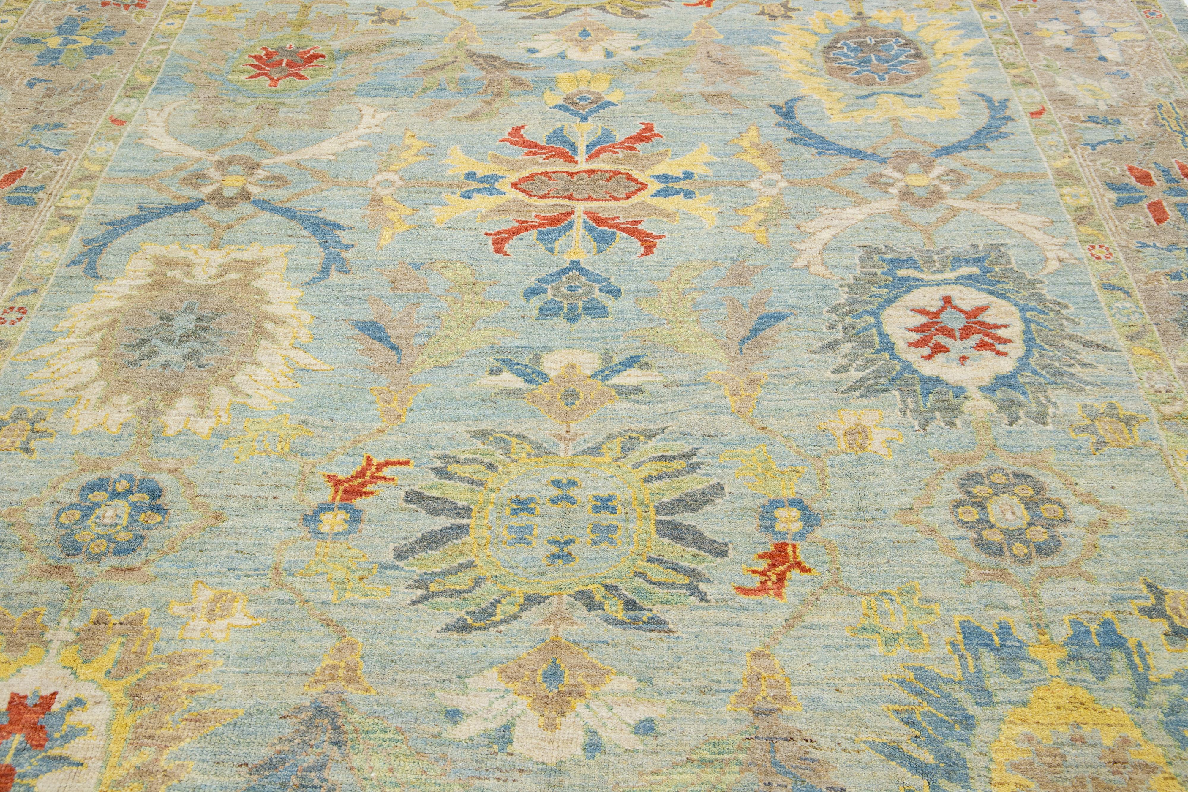 Contemporary Blue Modern Sultanabad Wool Rug Handmade Floral Design For Sale
