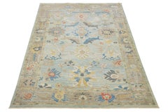 Tappeto in lana Sultanabad Rugs blu moderno di Apadana, fatto a mano con disegni trifogliati