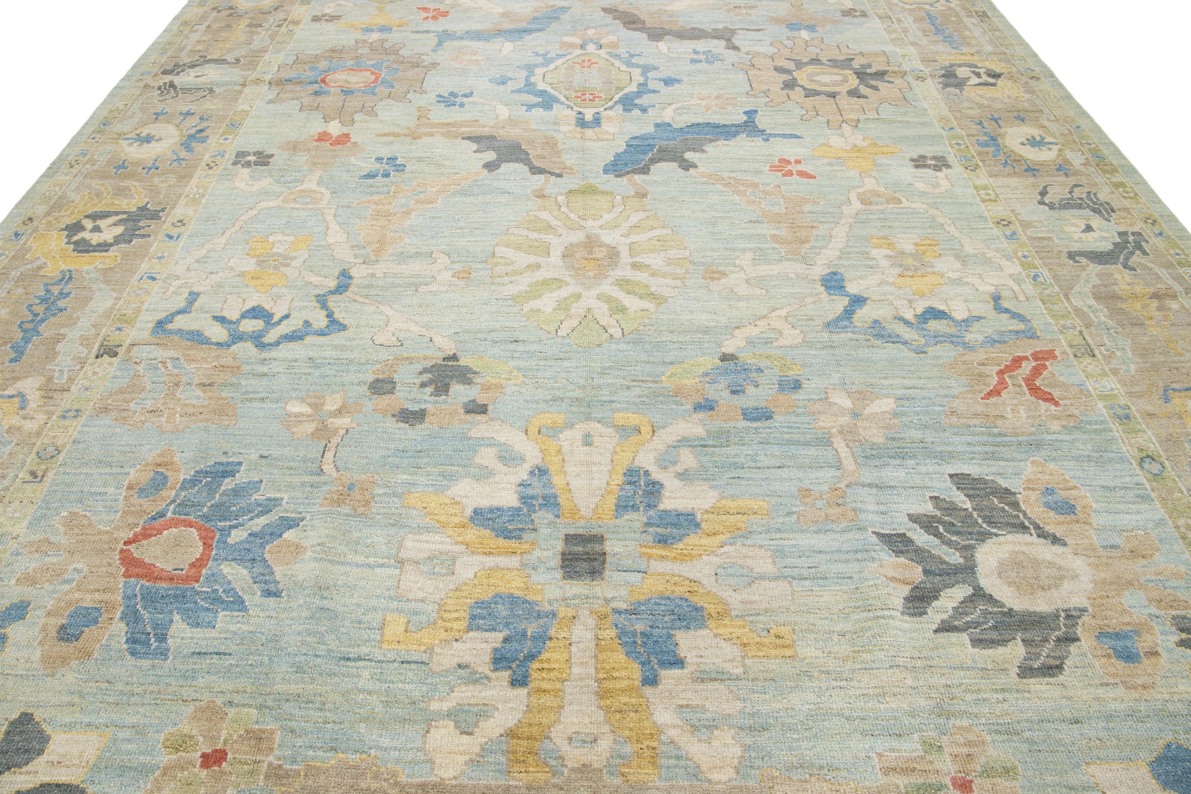 Apadana's Blauer moderner Sultanabad-Wollteppich aus Sultanabad, handgefertigt mit Allover-Design im Angebot 2