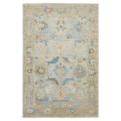 Apadana's Blue Modern Sultanabad Wool Rug Handmade with Allover Design
